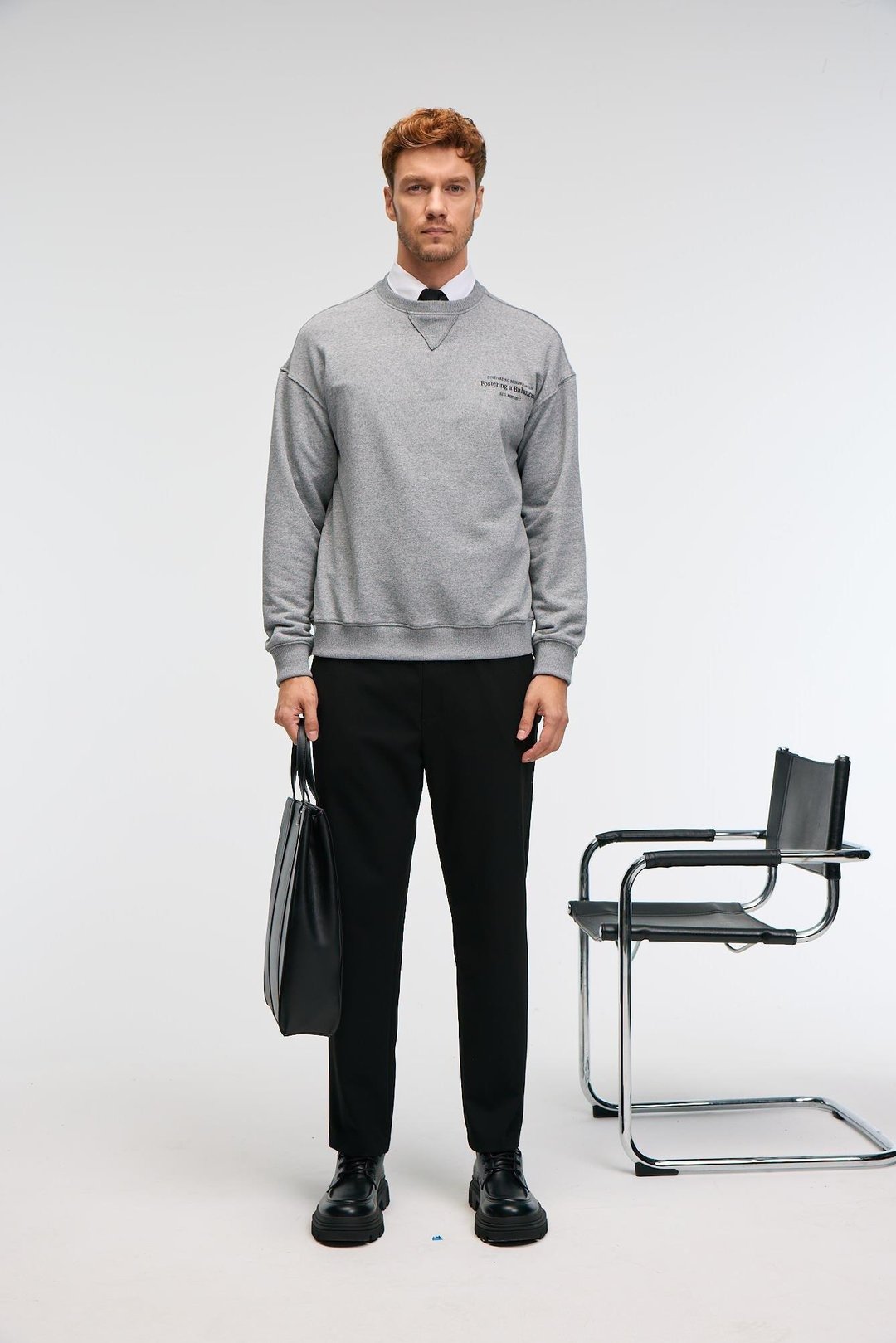 CASPIAN Erkek %100 Pamuk Bisiklet Yaka Karyoka Dikişli Baskılı Antrasit Sweatshirt