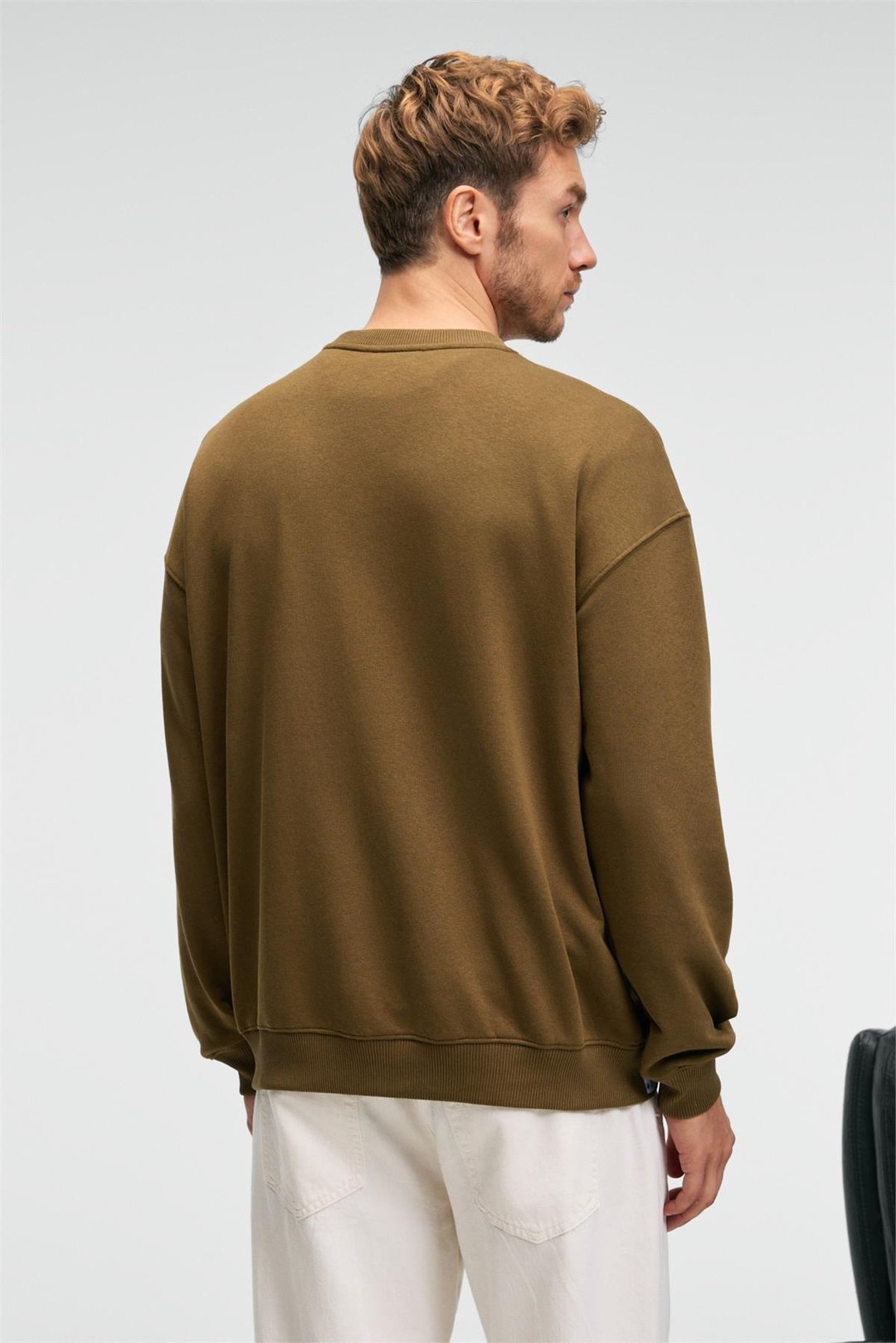 CASPIAN Erkek %100 Pamuk Bisiklet Yaka Karyoka Dikişli Baskılı Haki Sweatshirt