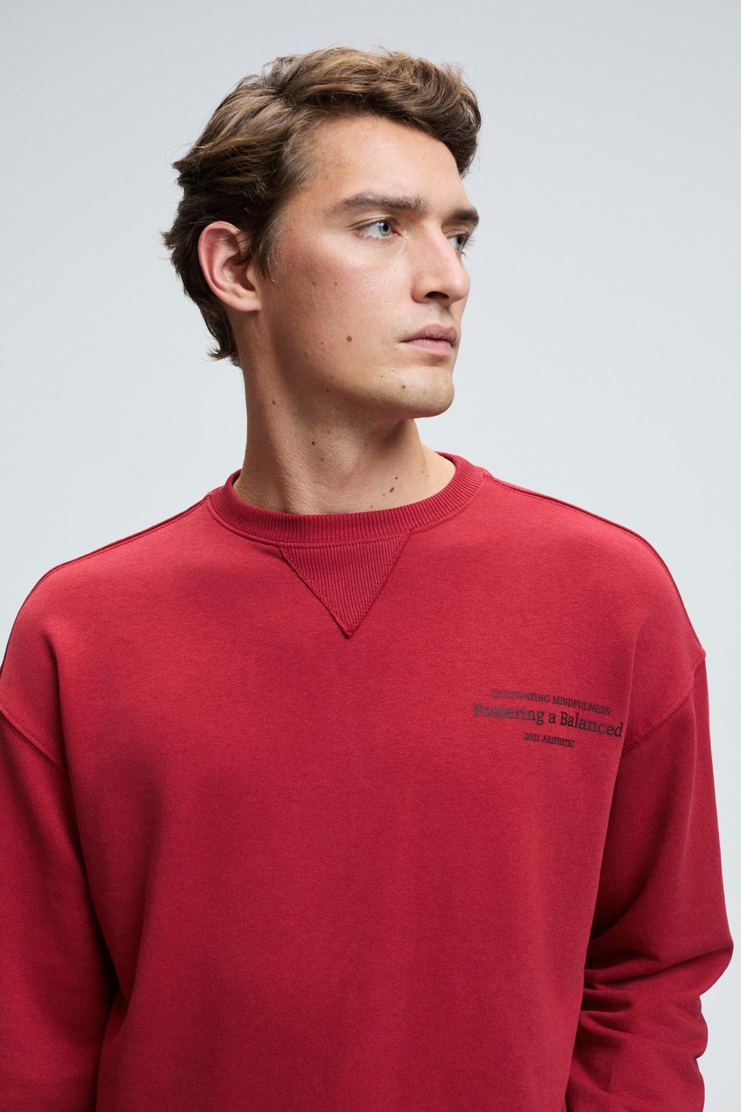 CASPIAN Erkek %100 Pamuk Bisiklet Yaka Karyoka Dikişli Baskılı Kırmızı Sweatshirt