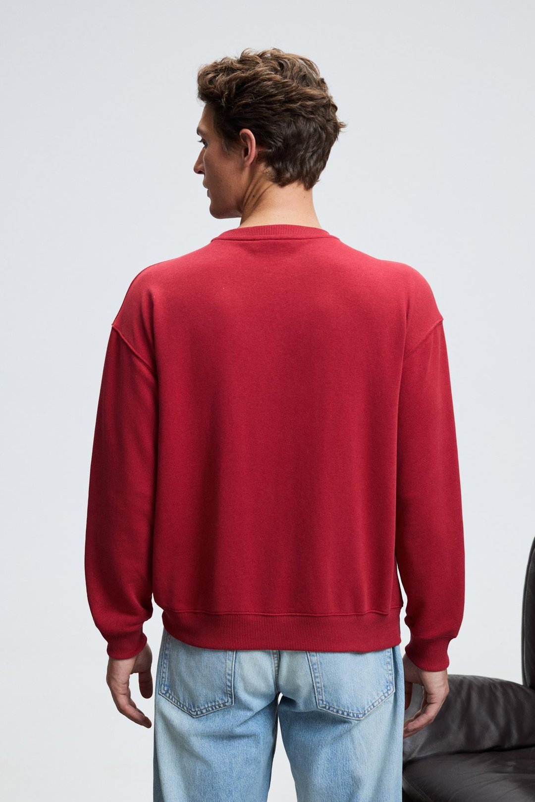 CASPIAN Erkek %100 Pamuk Bisiklet Yaka Karyoka Dikişli Baskılı Kırmızı Sweatshirt