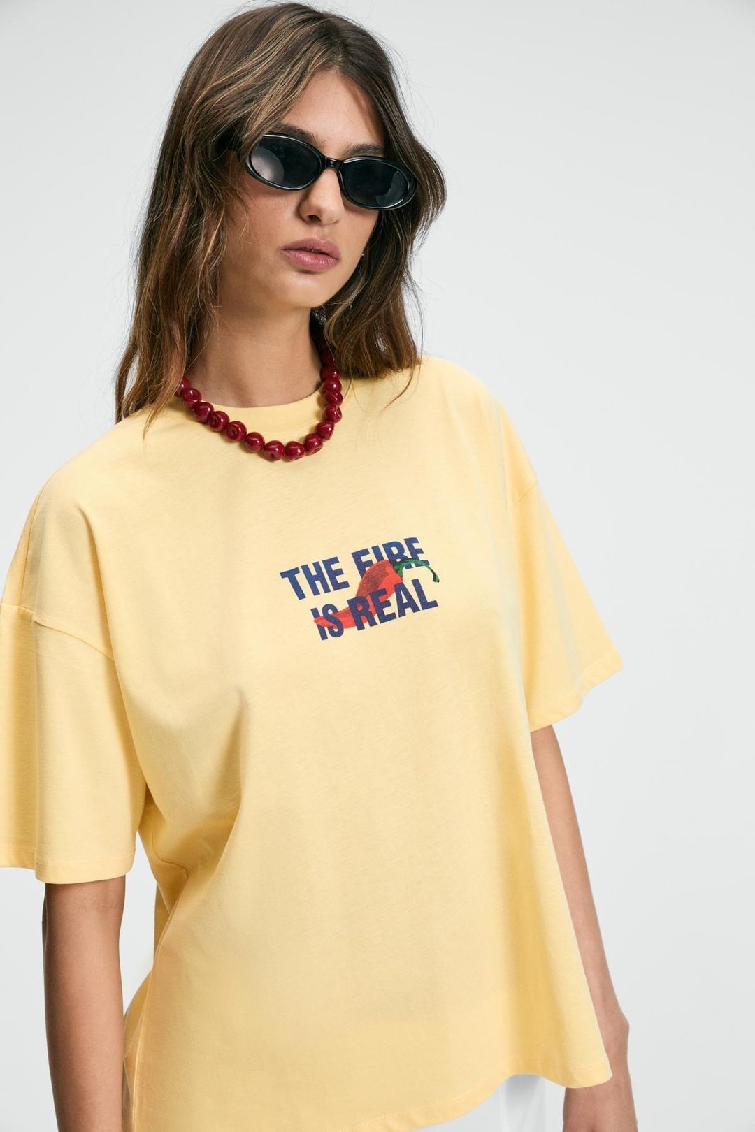 CASSIANE Kadın Bisiklet Yaka Kısa Kollu Ön Ve Arka Baskılı Regular Sarı T-Shirt