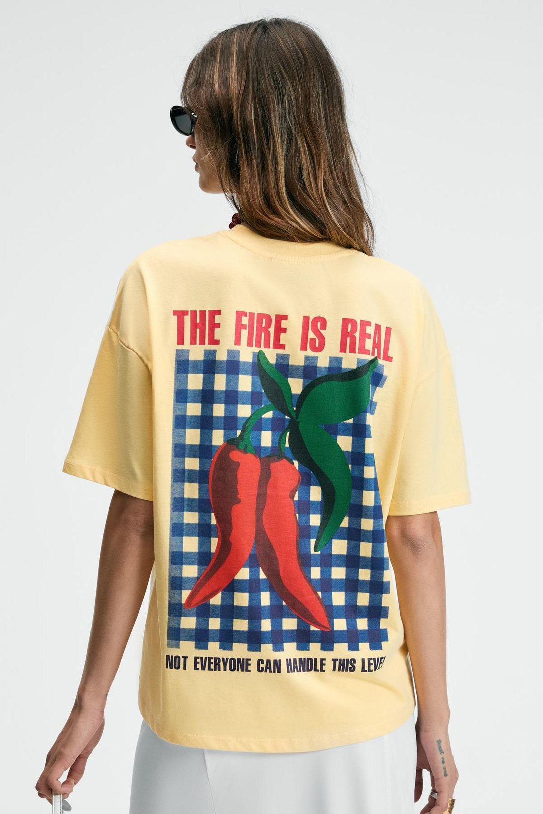 CASSIANE Kadın Bisiklet Yaka Kısa Kollu Ön Ve Arka Baskılı Regular Sarı T-Shirt