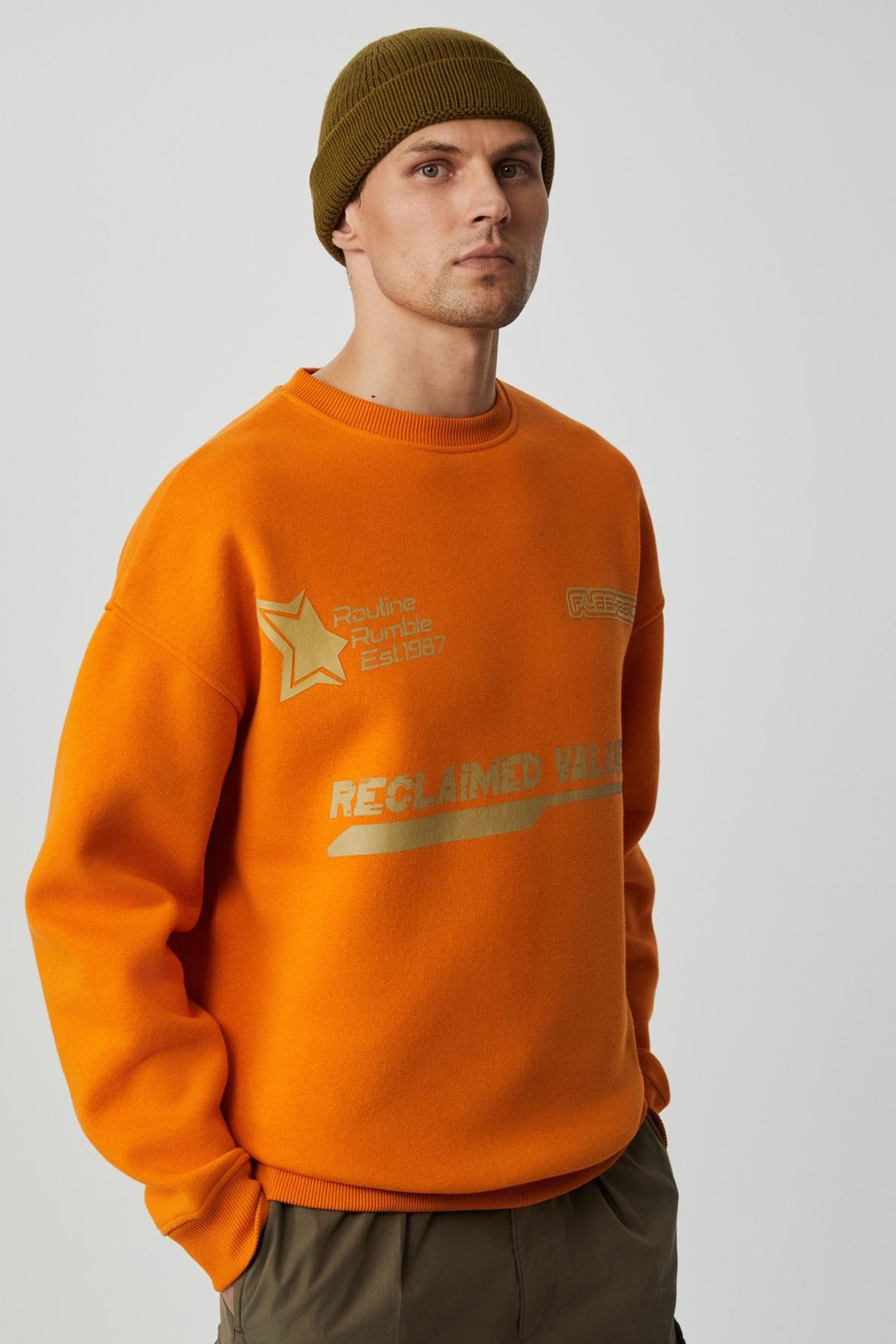 CASSY Erkek Organik Pamuklu Yumuşacık Baskı Detaylı Hardal Sweatshirt