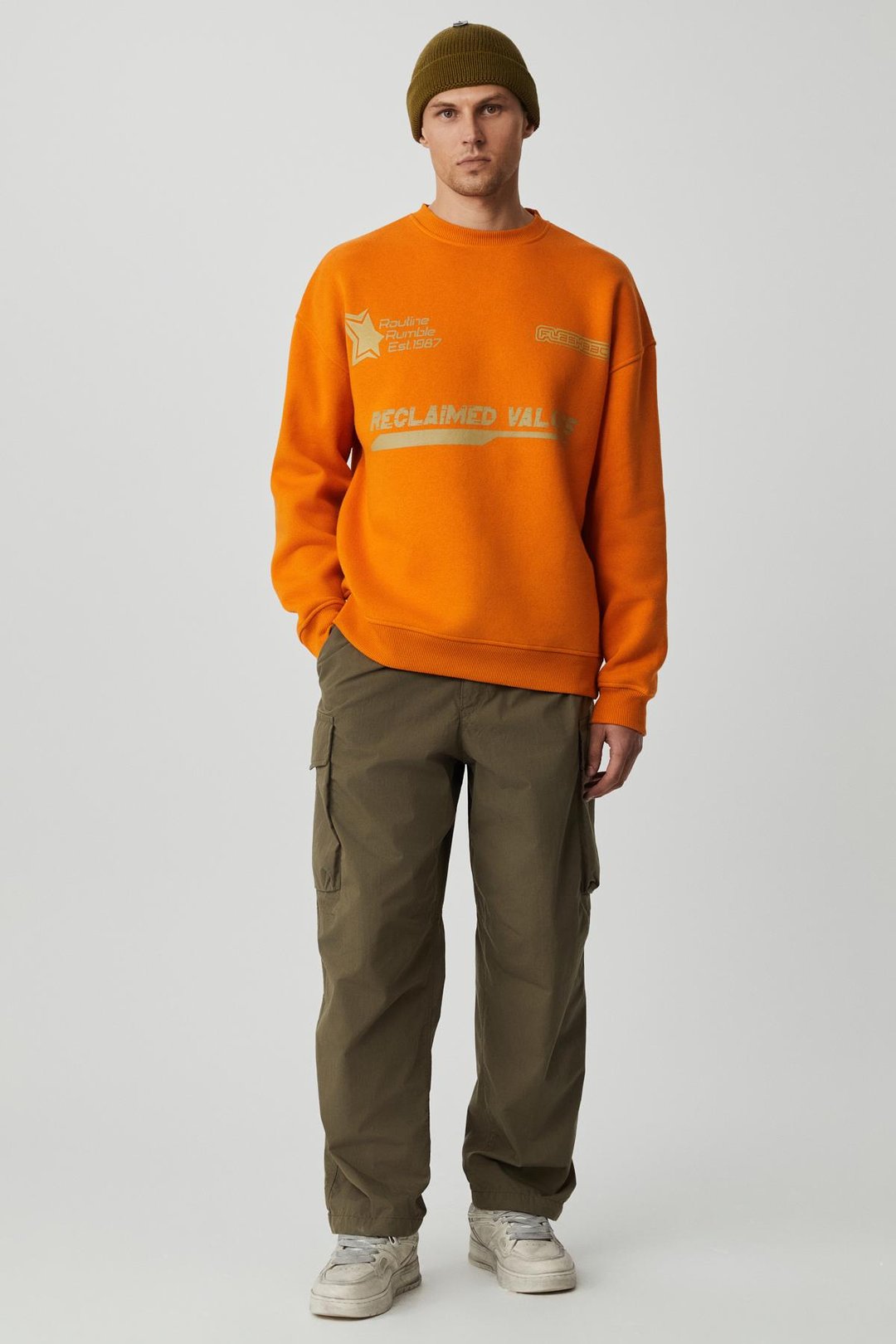 CASSY Erkek Organik Pamuklu Yumuşacık Baskı Detaylı Hardal Sweatshirt