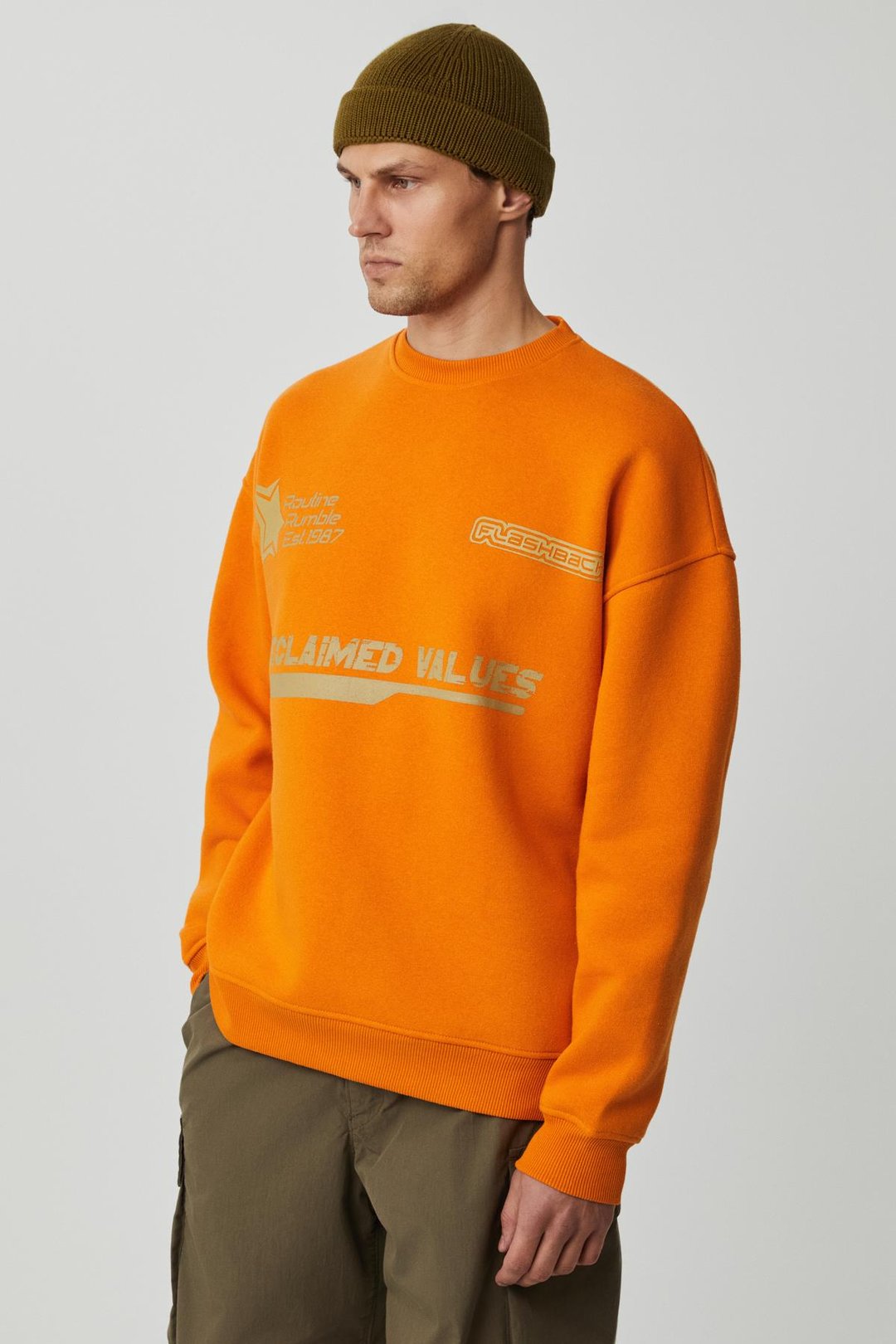 CASSY Erkek Organik Pamuklu Yumuşacık Baskı Detaylı Hardal Sweatshirt