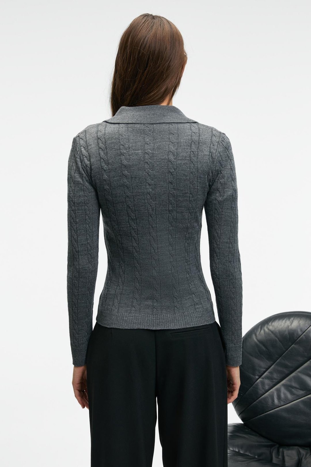 CASTANA Kadın Polo Yaka Düğmeli Regular Fit Triko Antrasit Kazak