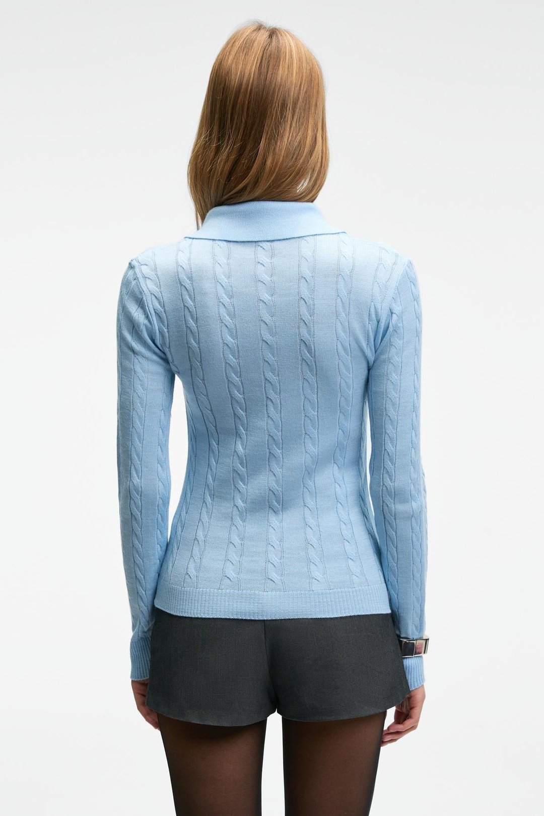 CASTANA Kadın Polo Yaka Düğmeli Regular Fit Triko Mavi Kazak