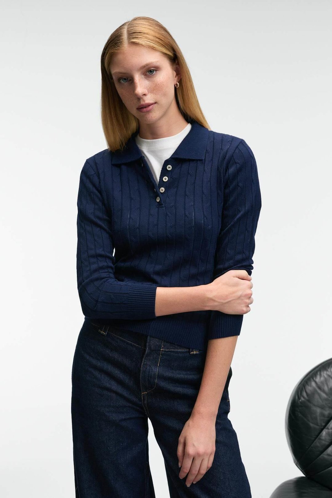 CASTANA Kadın Polo Yaka Düğmeli Regular Fit Triko Lacivert Kazak