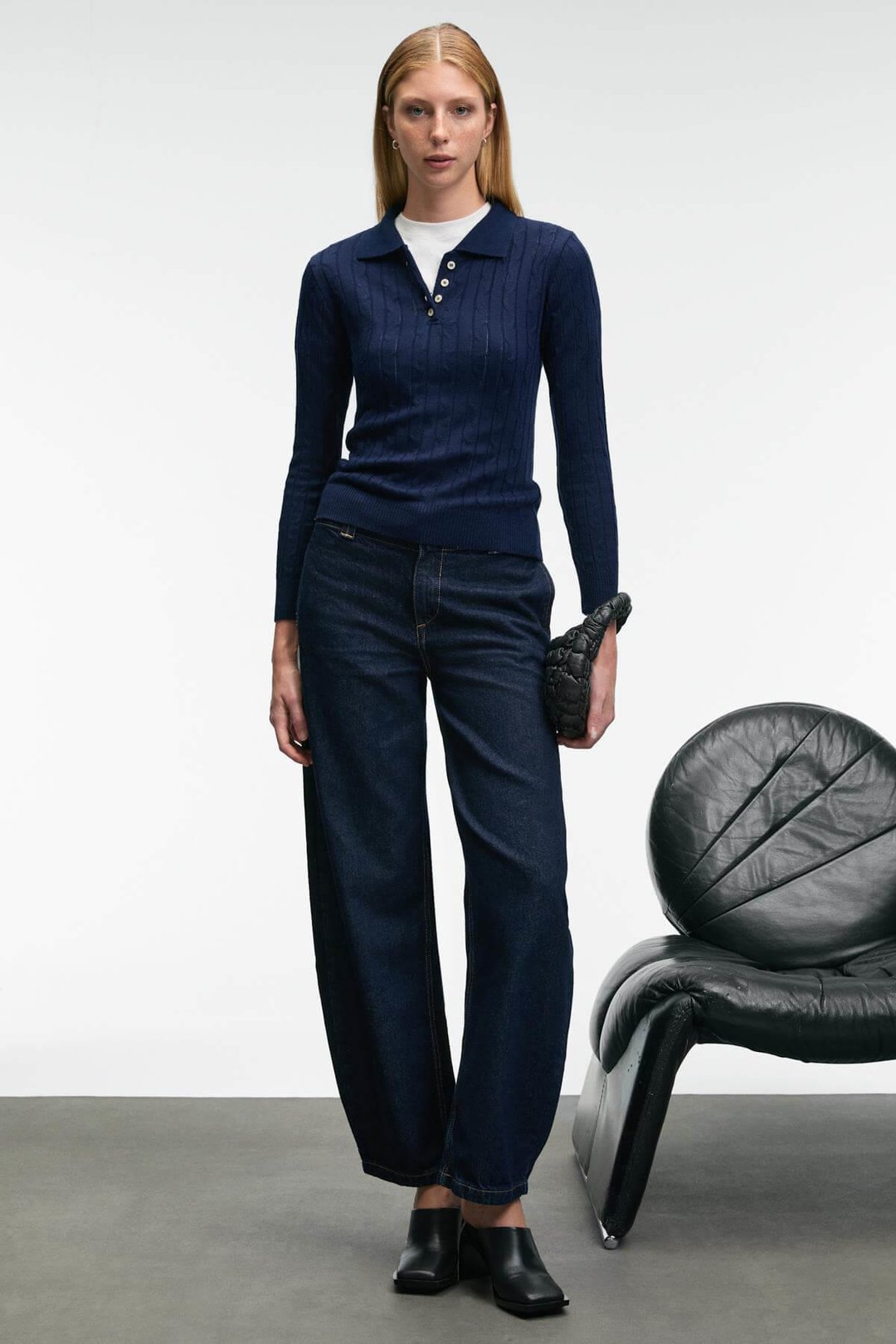 CASTANA Kadın Polo Yaka Düğmeli Regular Fit Triko Lacivert Kazak