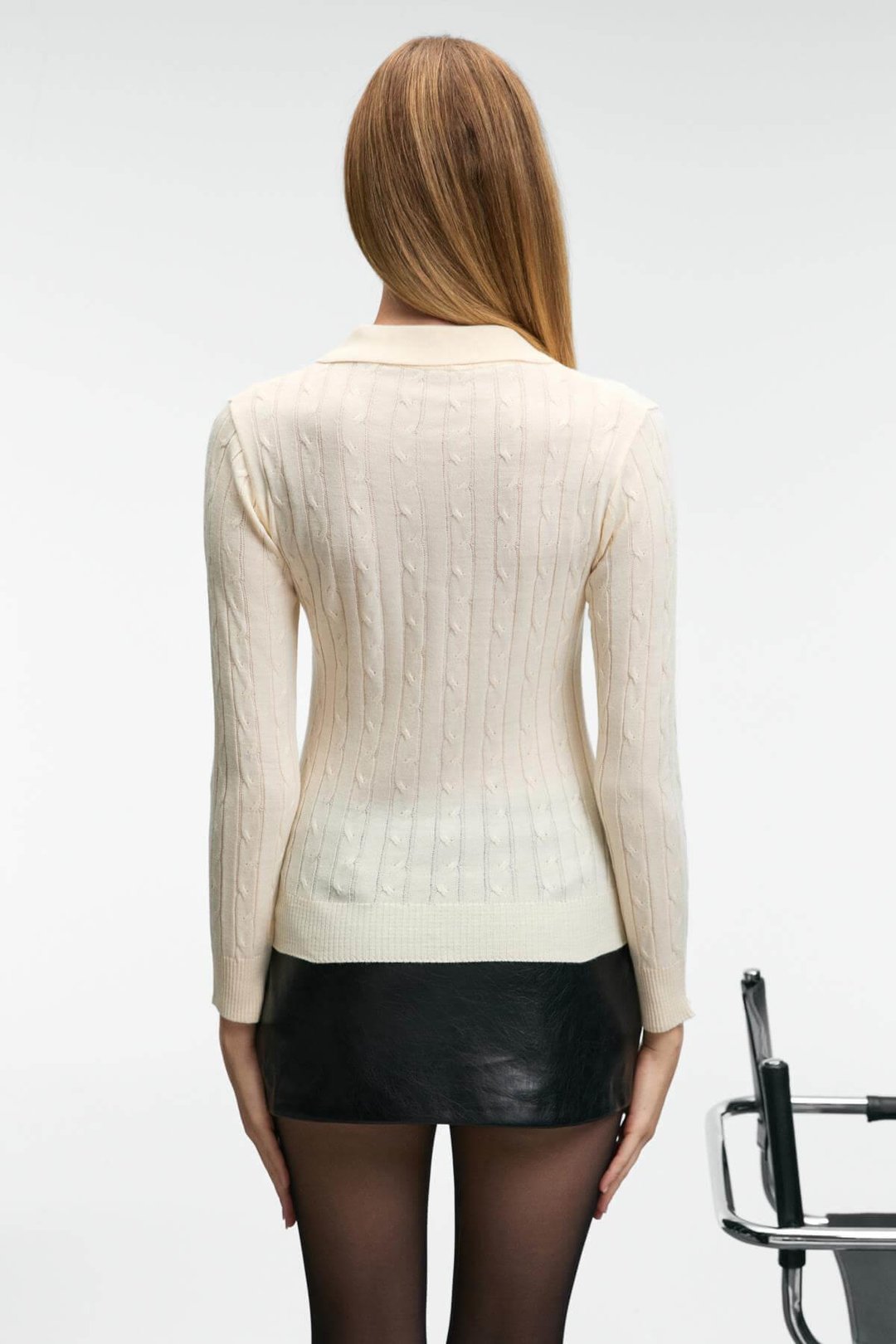 CASTANA Kadın Polo Yaka Düğmeli Regular Fit Triko Ekru Kazak