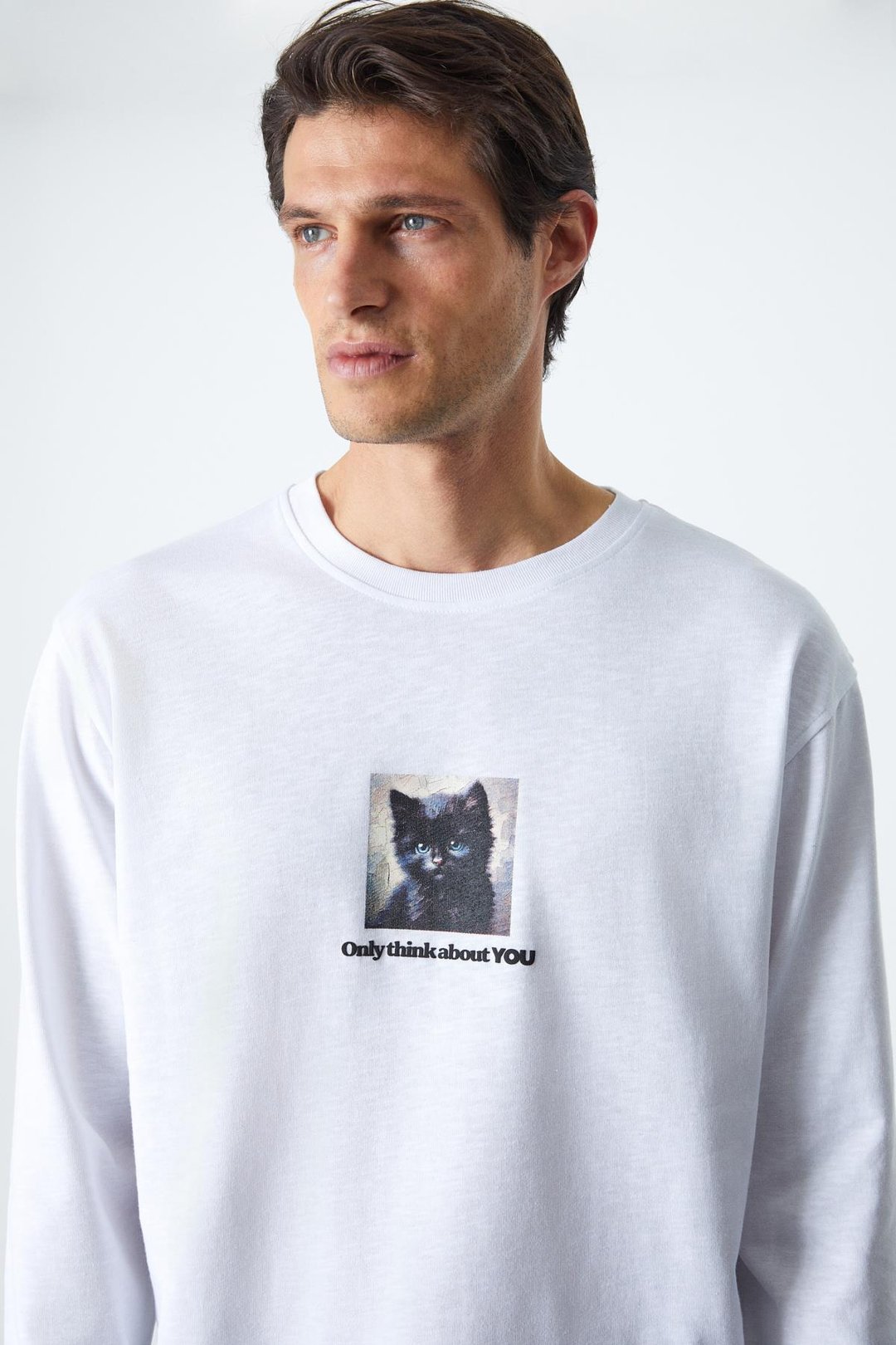 CAT Erkek Baskı Detaylı %100 Organik Pamuk Comfort Fit Beyaz T-Shirt