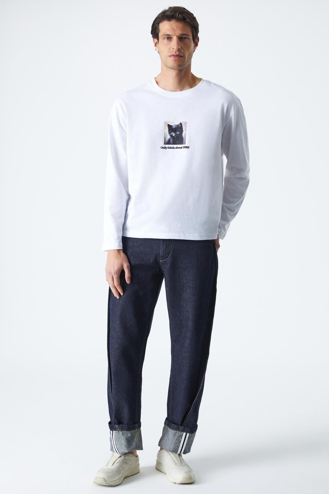 CAT Erkek Baskı Detaylı %100 Organik Pamuk Comfort Fit Beyaz T-Shirt