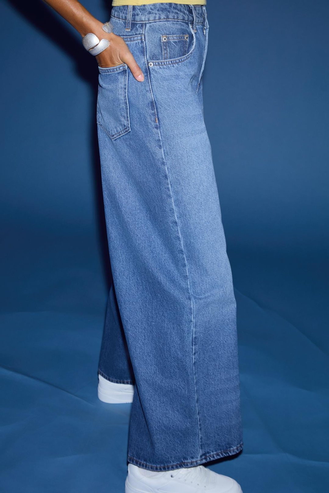 CELETNA Kadın Denim Extra Wide Leg Çok Geniş Paçalı Kot Mavi Jeans
