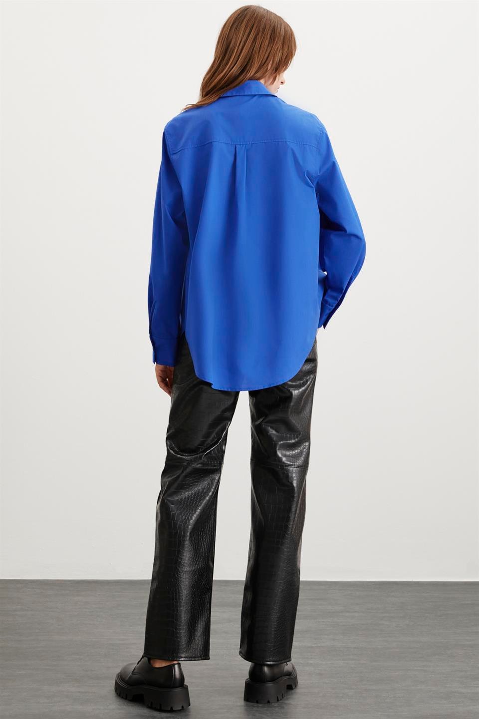 CELIA  Oversize Lacivert Tekli Gömlek