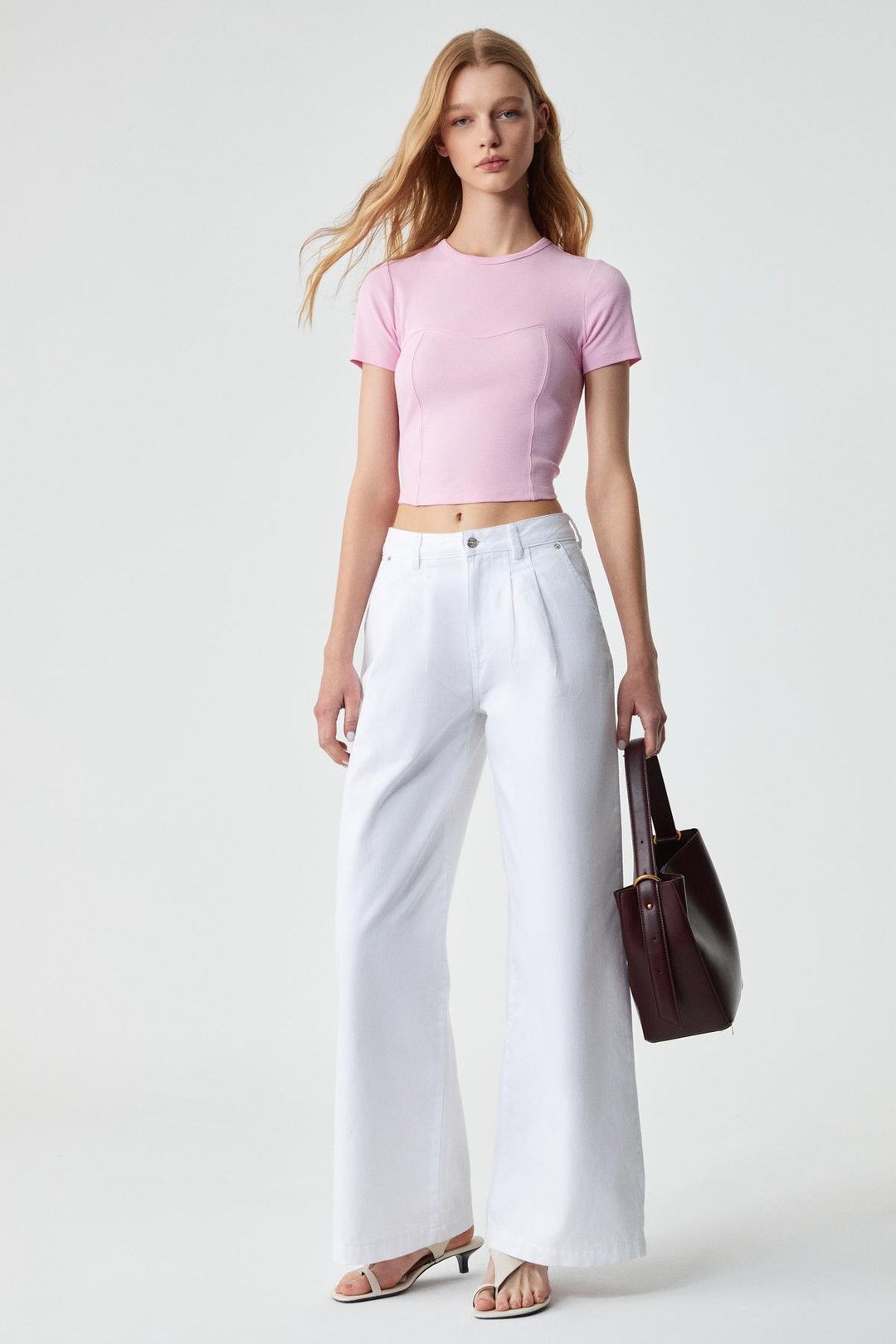 CERAEN Kadın Slim Kısa Kol Bisiklet Yaka Pembe T-Shirt