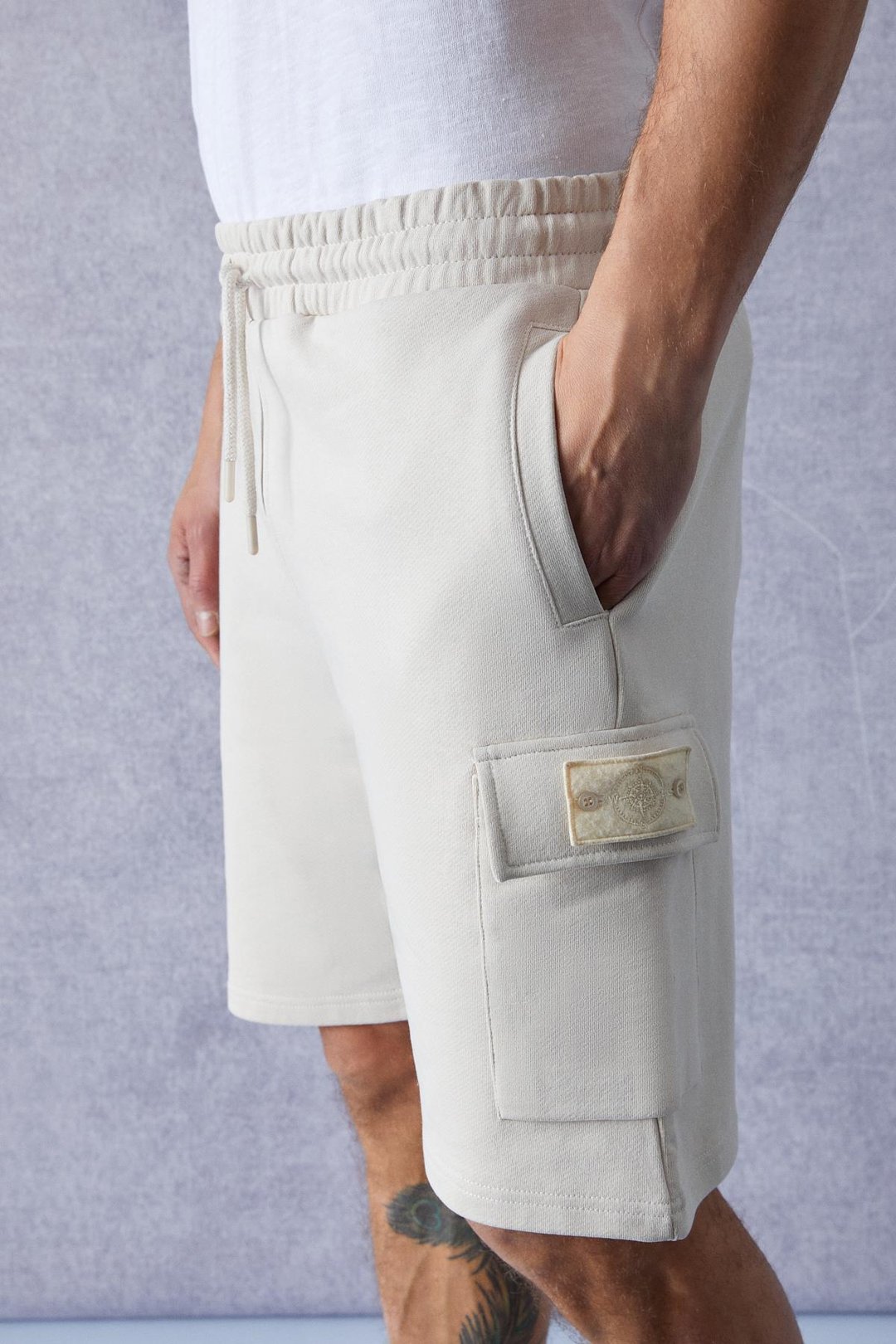 CERVINO Erkek Beli Lastikli Nakış Detaylı Kargo Cep Comfort Bej Şort