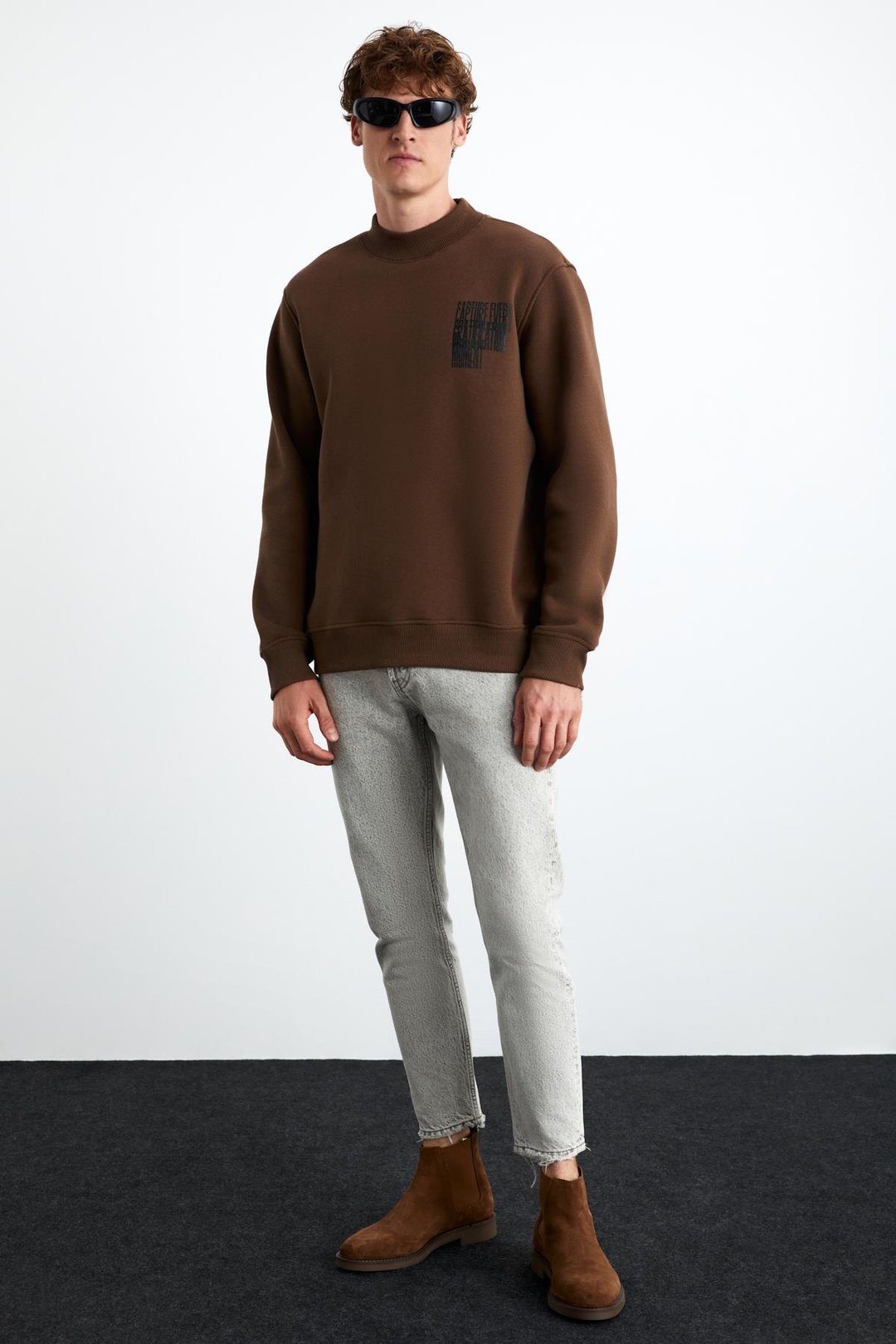 CHASEY Erkek %100 Pamuk Acı Kahve Sweatshirt