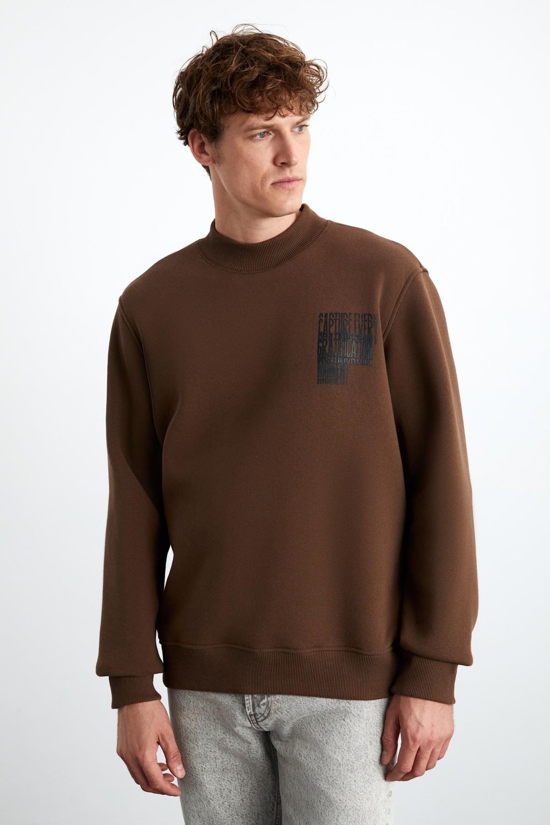 CHASEY Erkek %100 Pamuk Acı Kahve Sweatshirt