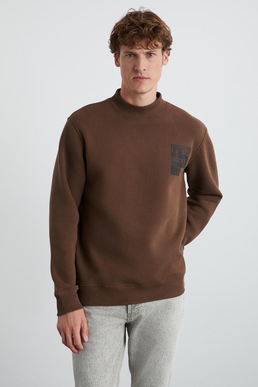 CHASEY Erkek %100 Pamuk Acı Kahve Sweatshirt