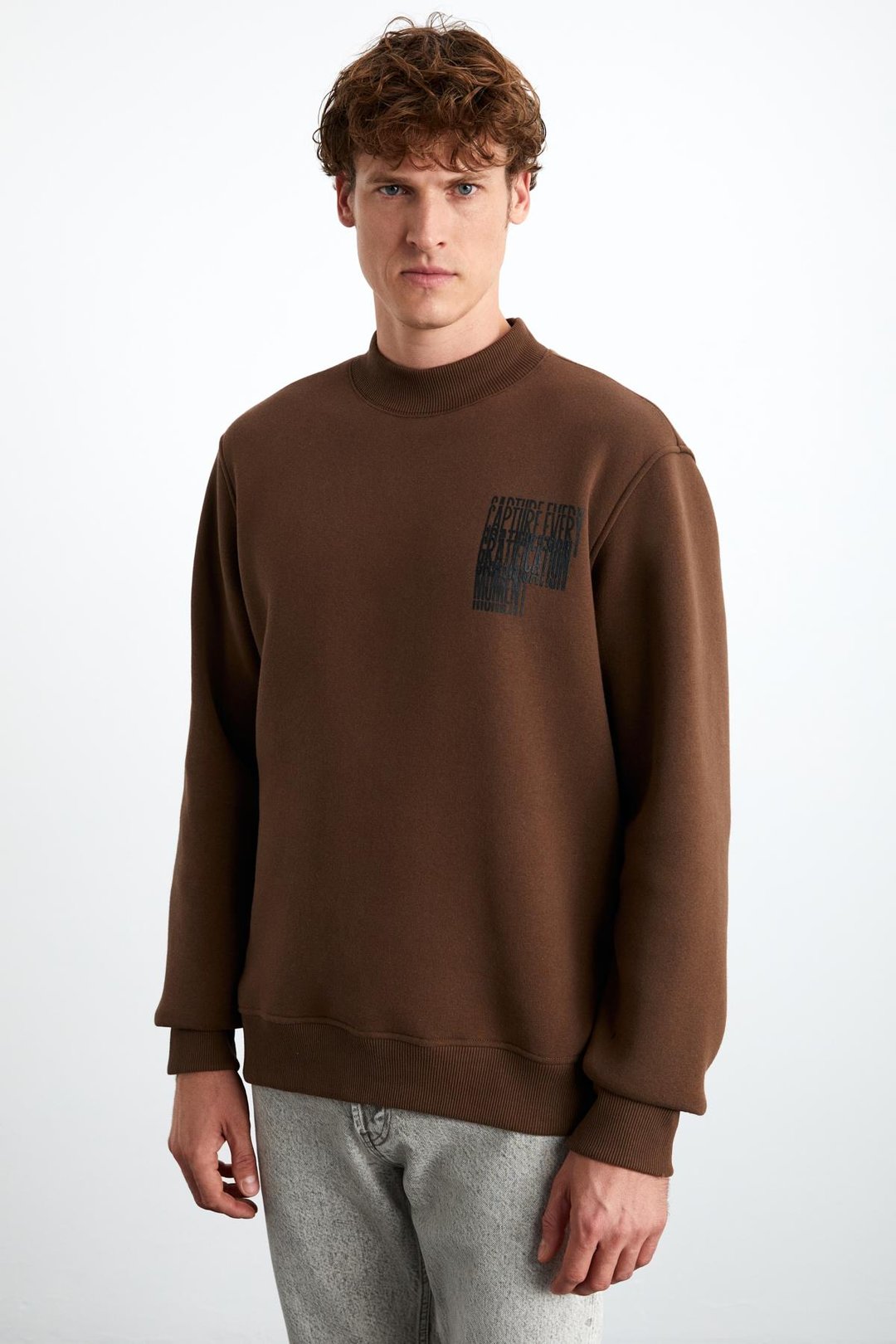 CHASEY Erkek %100 Pamuk Acı Kahve Sweatshirt