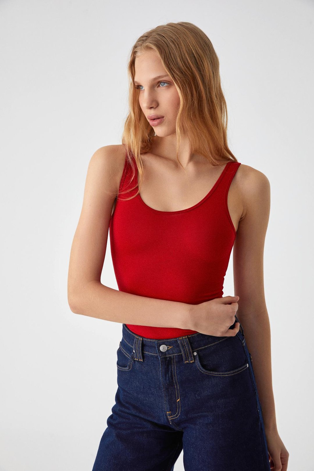 CHILES Kadın Slim Halter Yaka Kolsuz Çıtçıtlı Kırmızı Atlet
