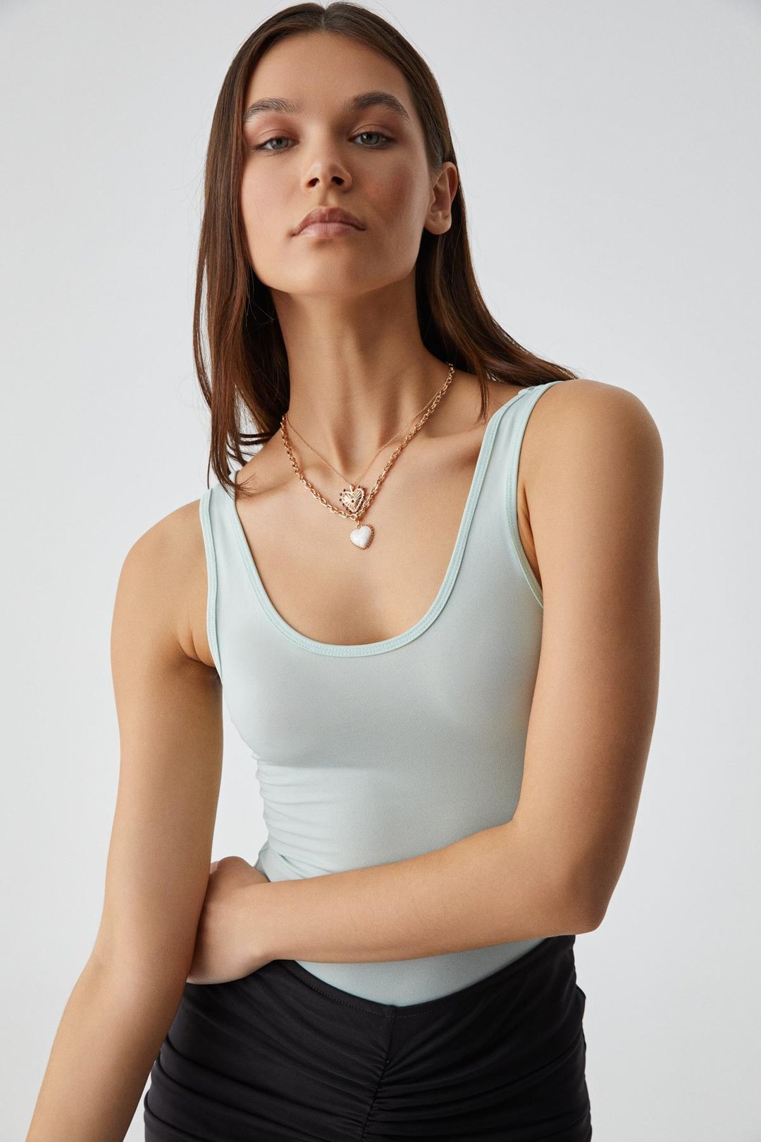 CHILES Kadın Slim Halter Yaka Kolsuz Çıtçıtlı Mint Yeşil Atlet