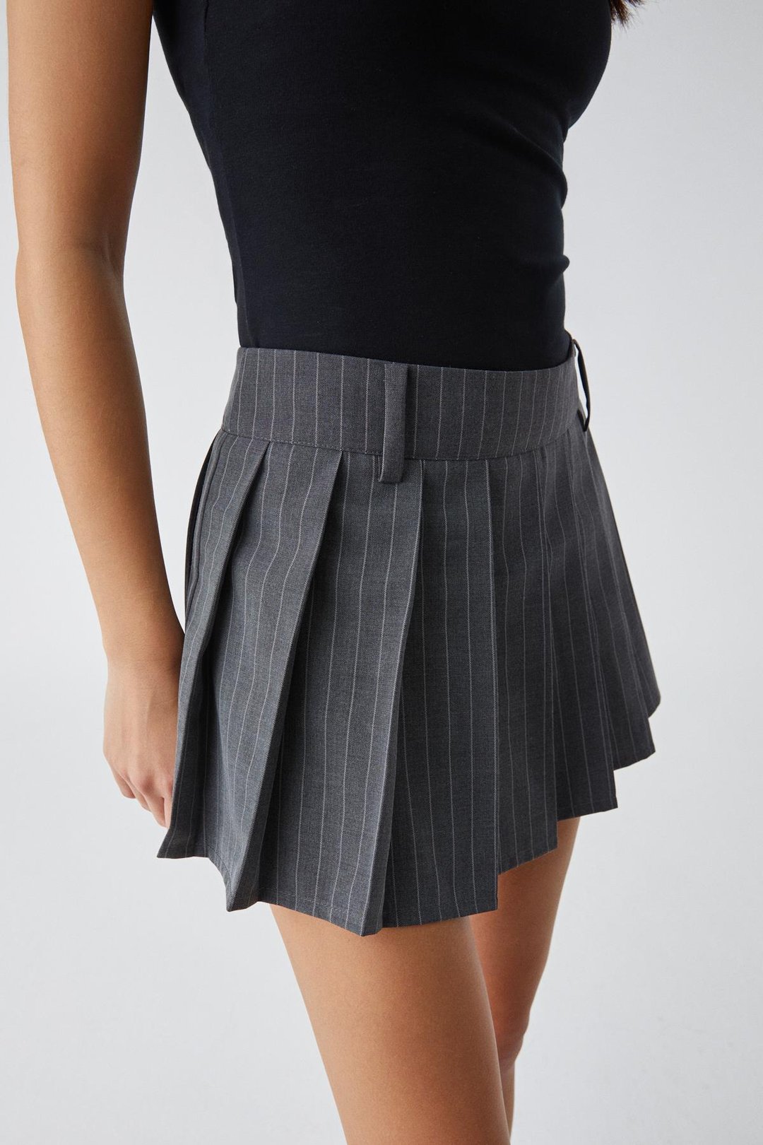 CHINCAGO Kadın Regular Çizgili Yüksek Bel Gri Etek