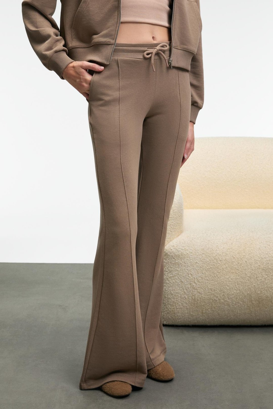 CIRELDA Kadın Nervürlü Çift Cepli Vizon Eşofman Altı