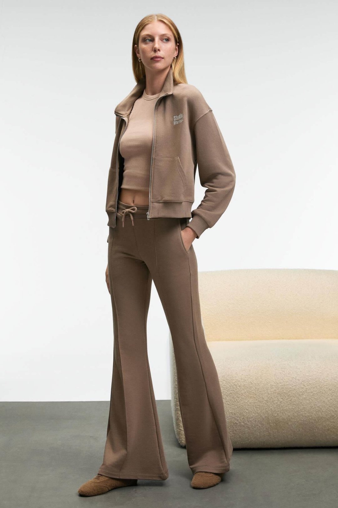 CIRELDA Kadın Nervürlü Çift Cepli Vizon Eşofman Altı