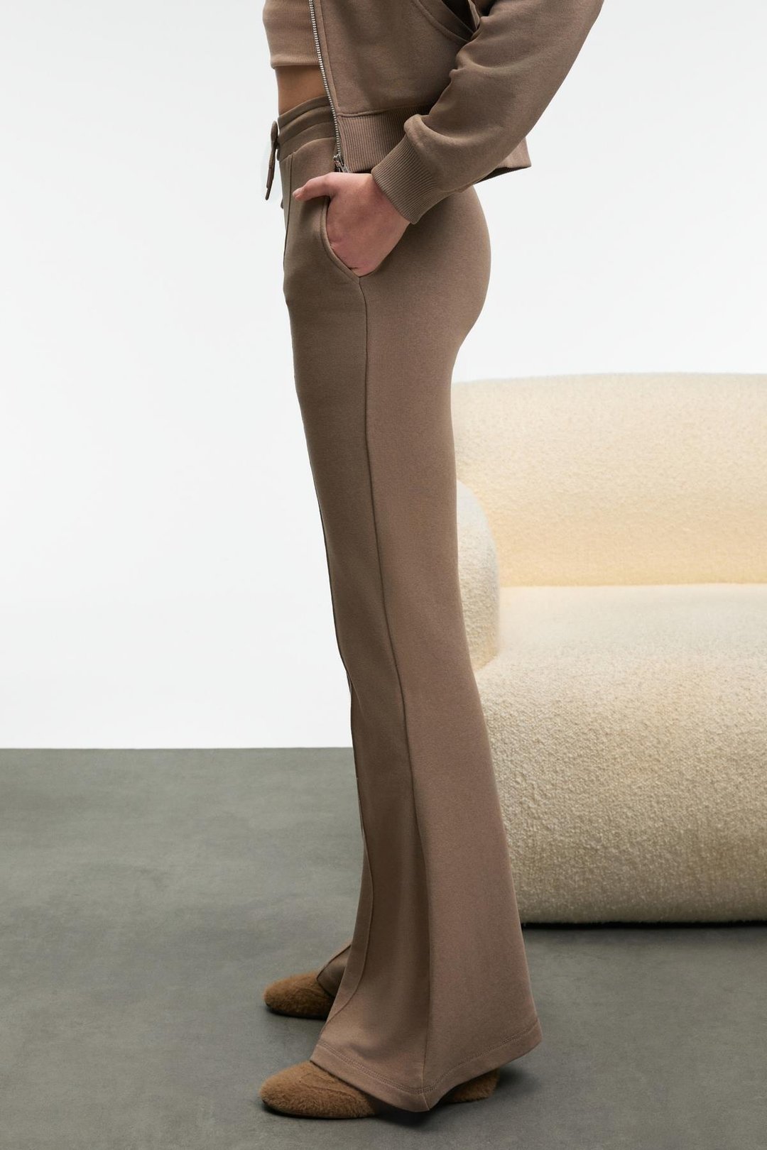 CIRELDA Kadın Nervürlü Çift Cepli Vizon Eşofman Altı