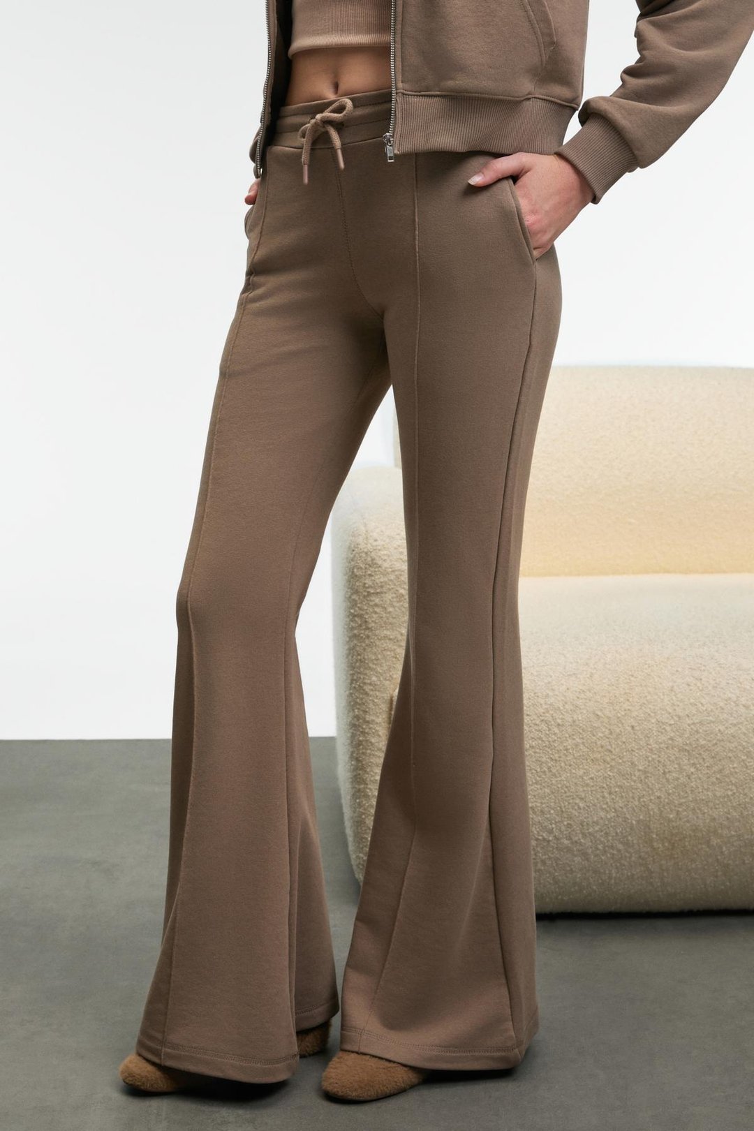 CIRELDA Kadın Nervürlü Çift Cepli Vizon Eşofman Altı