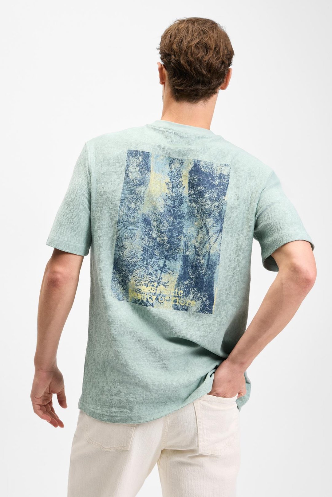 CISCO Erkek Ön Arka Baskı Detaylı %100 Organik Pamuk Bisiklet Yaka Kısa Kollu Regular Fit Yeşil T-Shirt