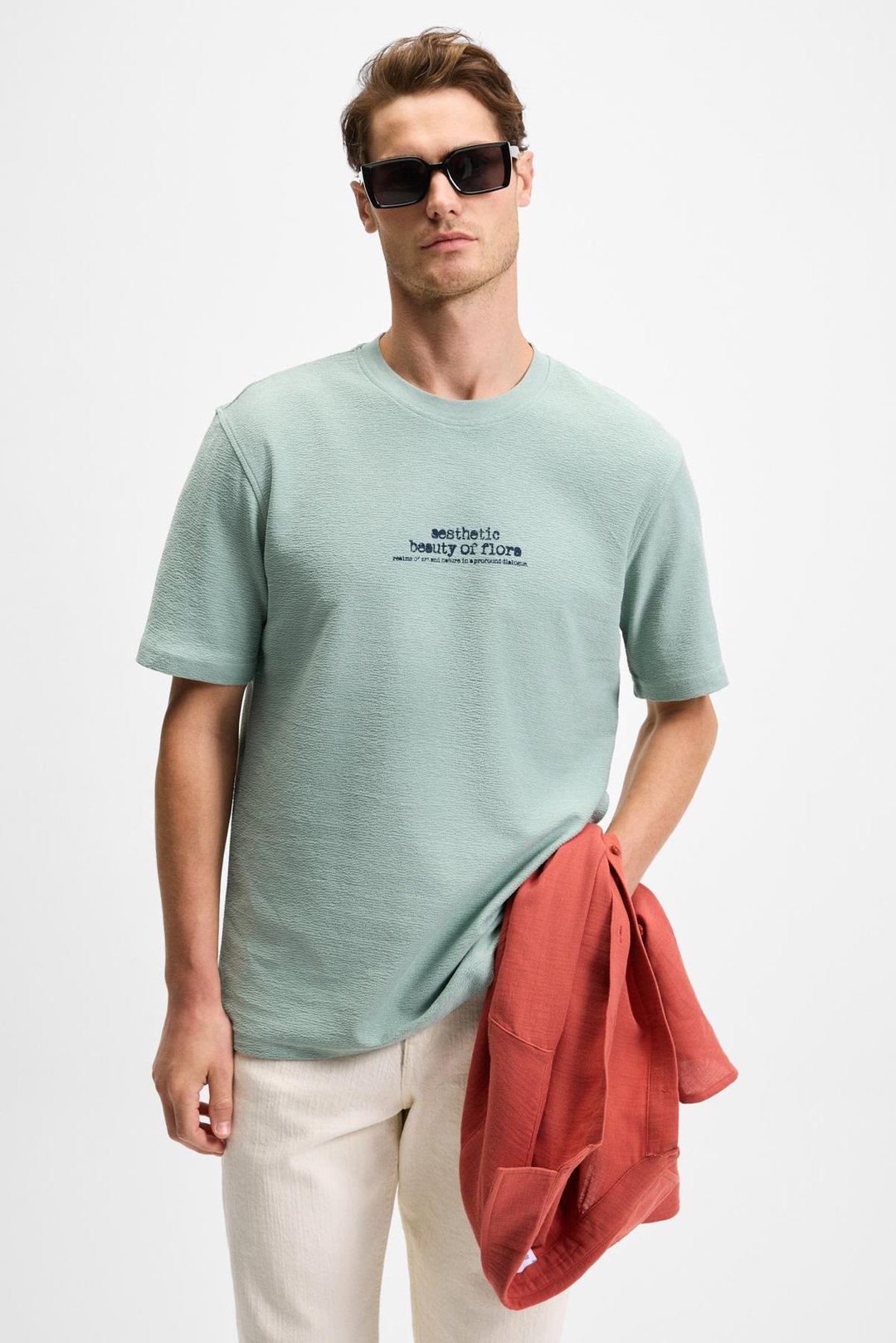 CISCO Erkek Ön Arka Baskı Detaylı %100 Organik Pamuk Bisiklet Yaka Kısa Kollu Regular Fit Yeşil T-Shirt