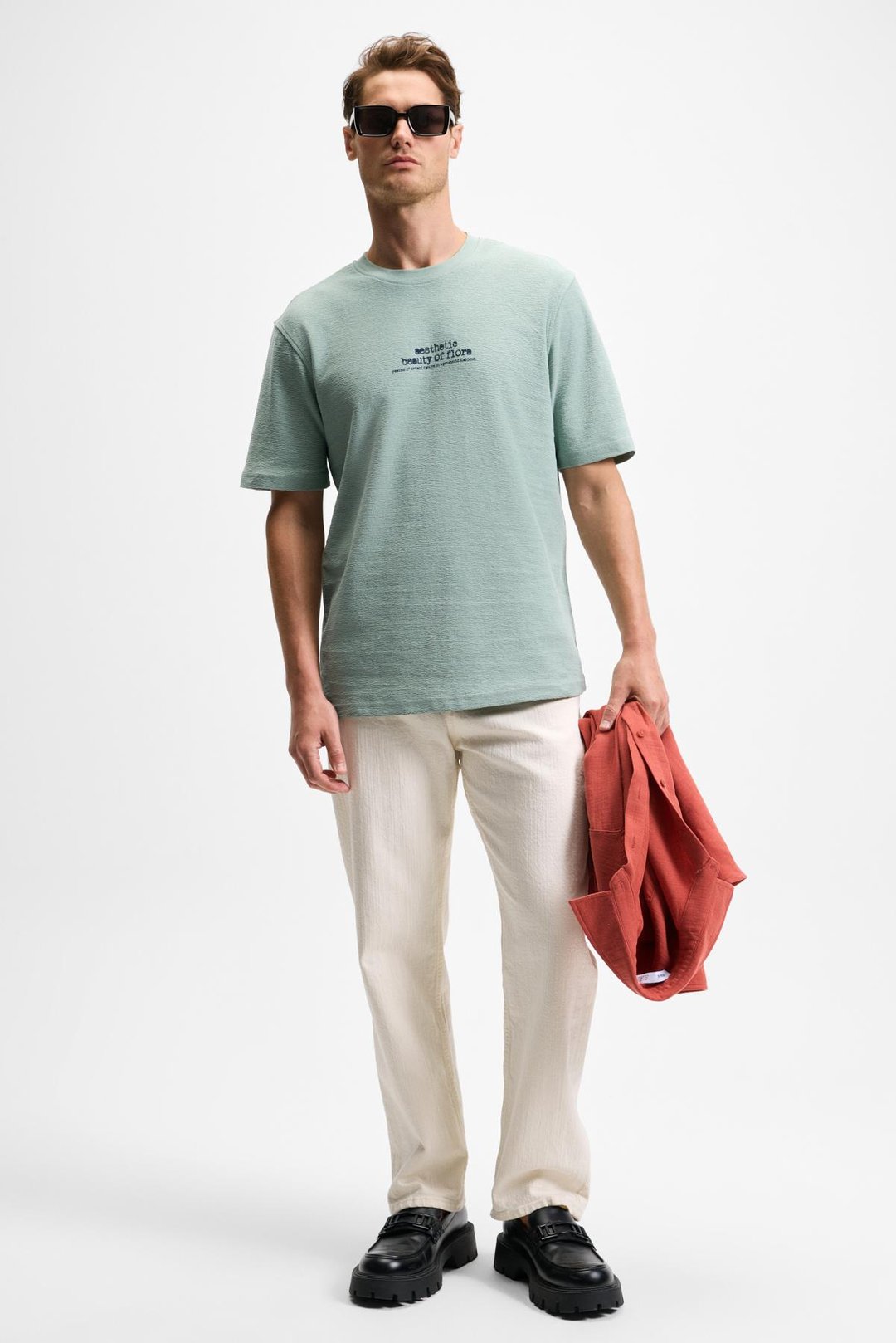 CISCO Erkek Ön Arka Baskı Detaylı %100 Organik Pamuk Bisiklet Yaka Kısa Kollu Regular Fit Yeşil T-Shirt