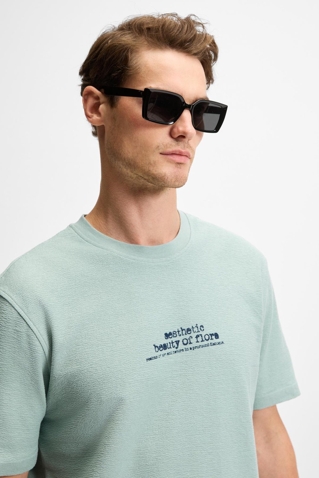 CISCO Erkek Ön Arka Baskı Detaylı %100 Organik Pamuk Bisiklet Yaka Kısa Kollu Regular Fit Yeşil T-Shirt