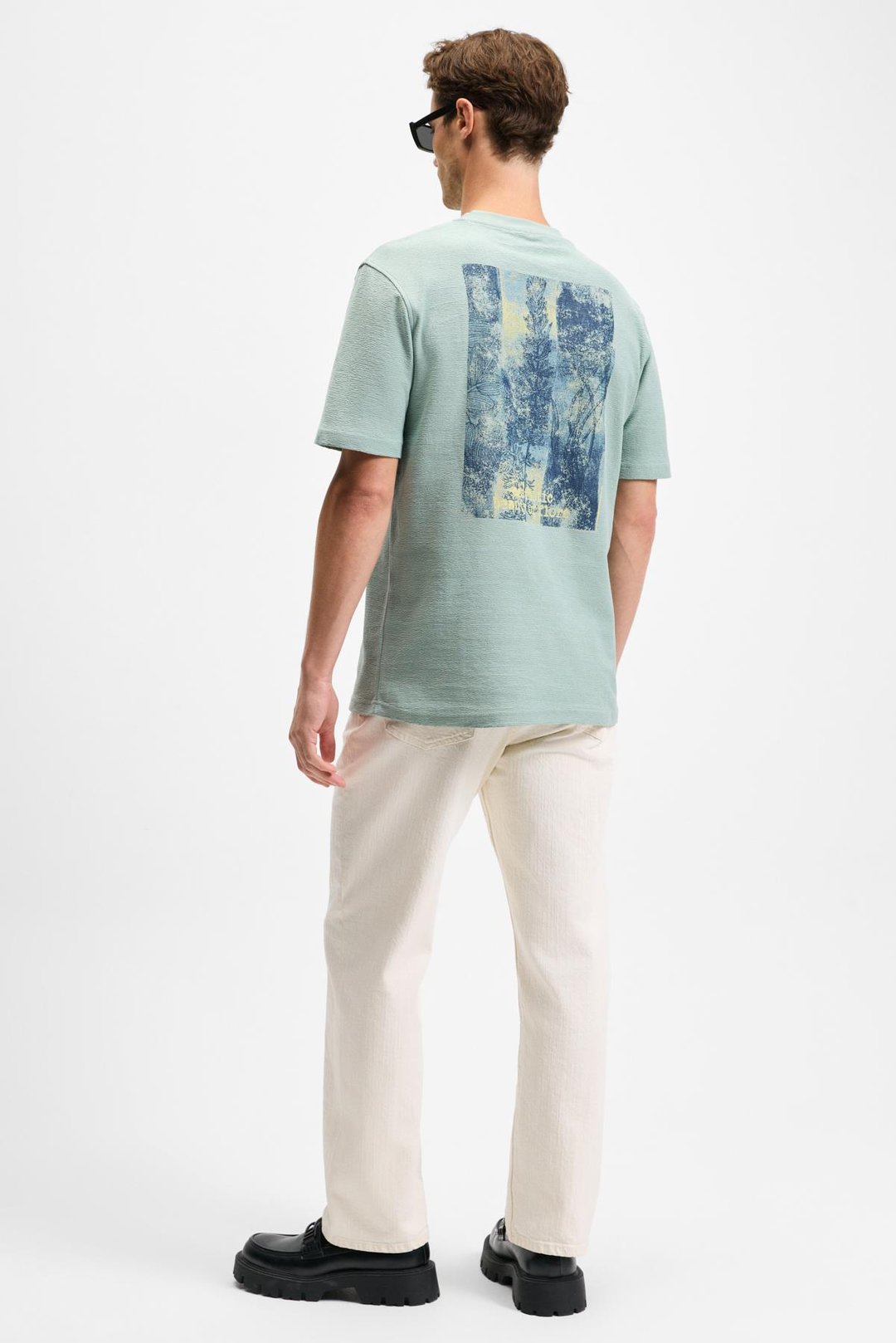 CISCO Erkek Ön Arka Baskı Detaylı %100 Organik Pamuk Bisiklet Yaka Kısa Kollu Regular Fit Yeşil T-Shirt