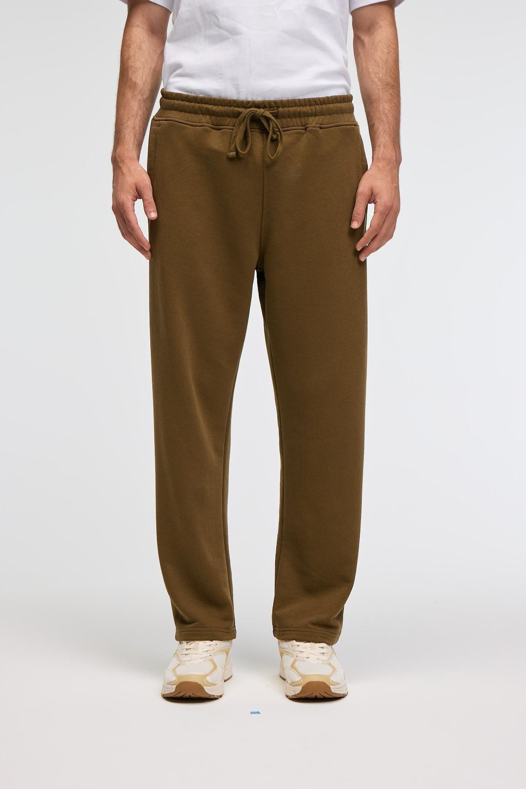 CLARENCE Erkek %100 Pamuk Kordonlu Lastikli Bel Arka Cebi Süs Etiketli Haki Eşofman Altı