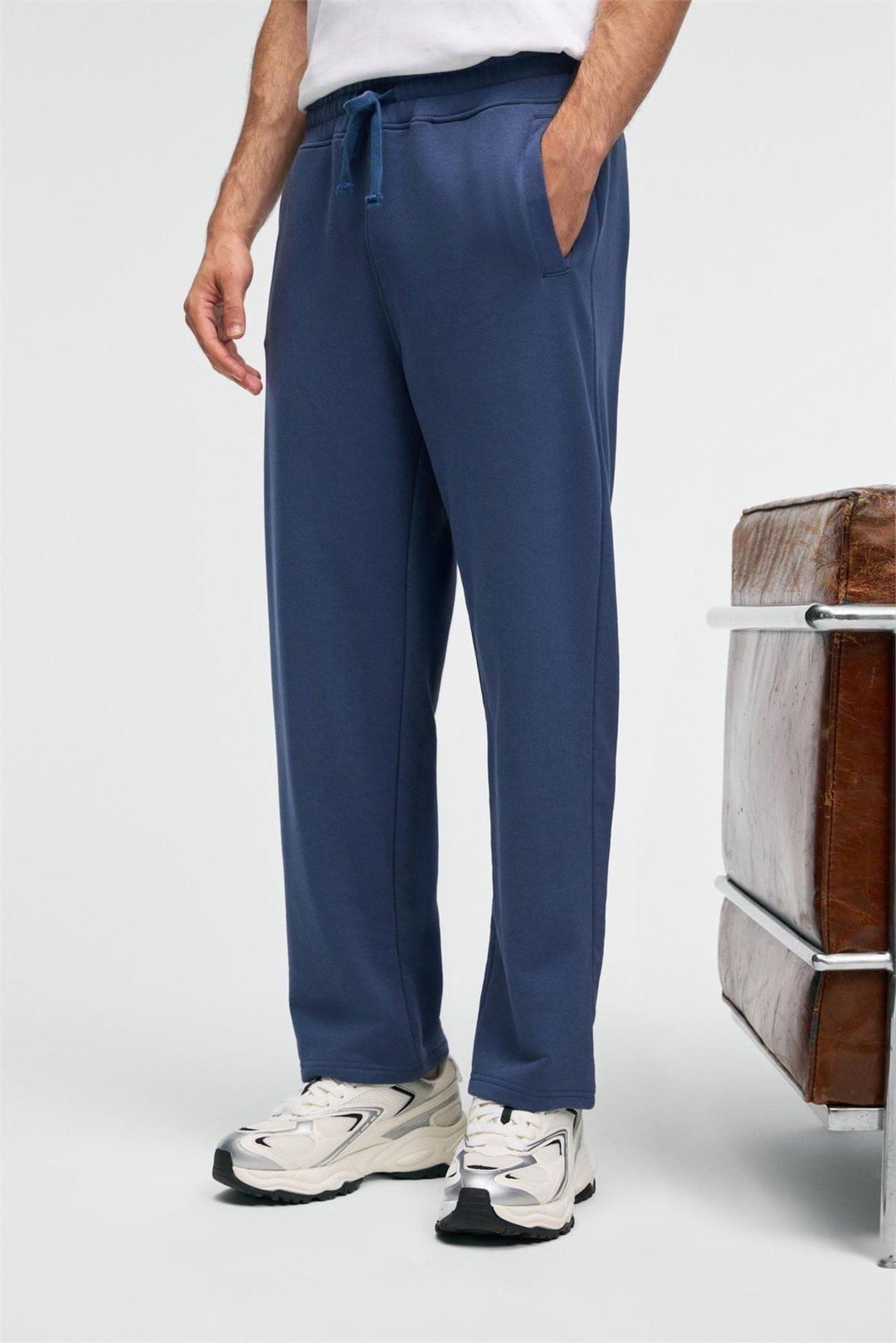 CLARENCE Erkek %100 Pamuk Kordonlu Lastikli Bel Arka Cebi Süs Etiketli İndigo Eşofman Altı