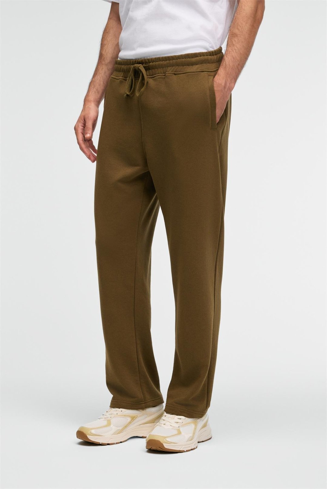 CLARENCE Erkek %100 Pamuk Kordonlu Lastikli Bel Arka Cebi Süs Etiketli Haki Eşofman Altı