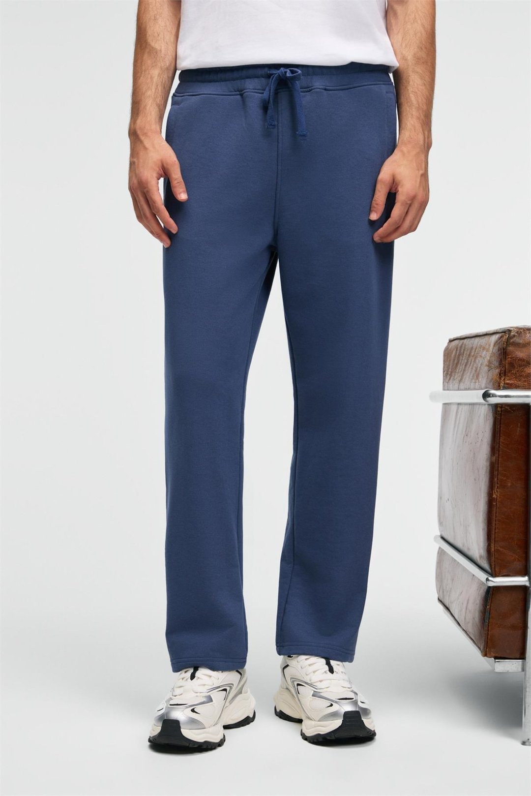 CLARENCE Erkek %100 Pamuk Kordonlu Lastikli Bel Arka Cebi Süs Etiketli İndigo Eşofman Altı