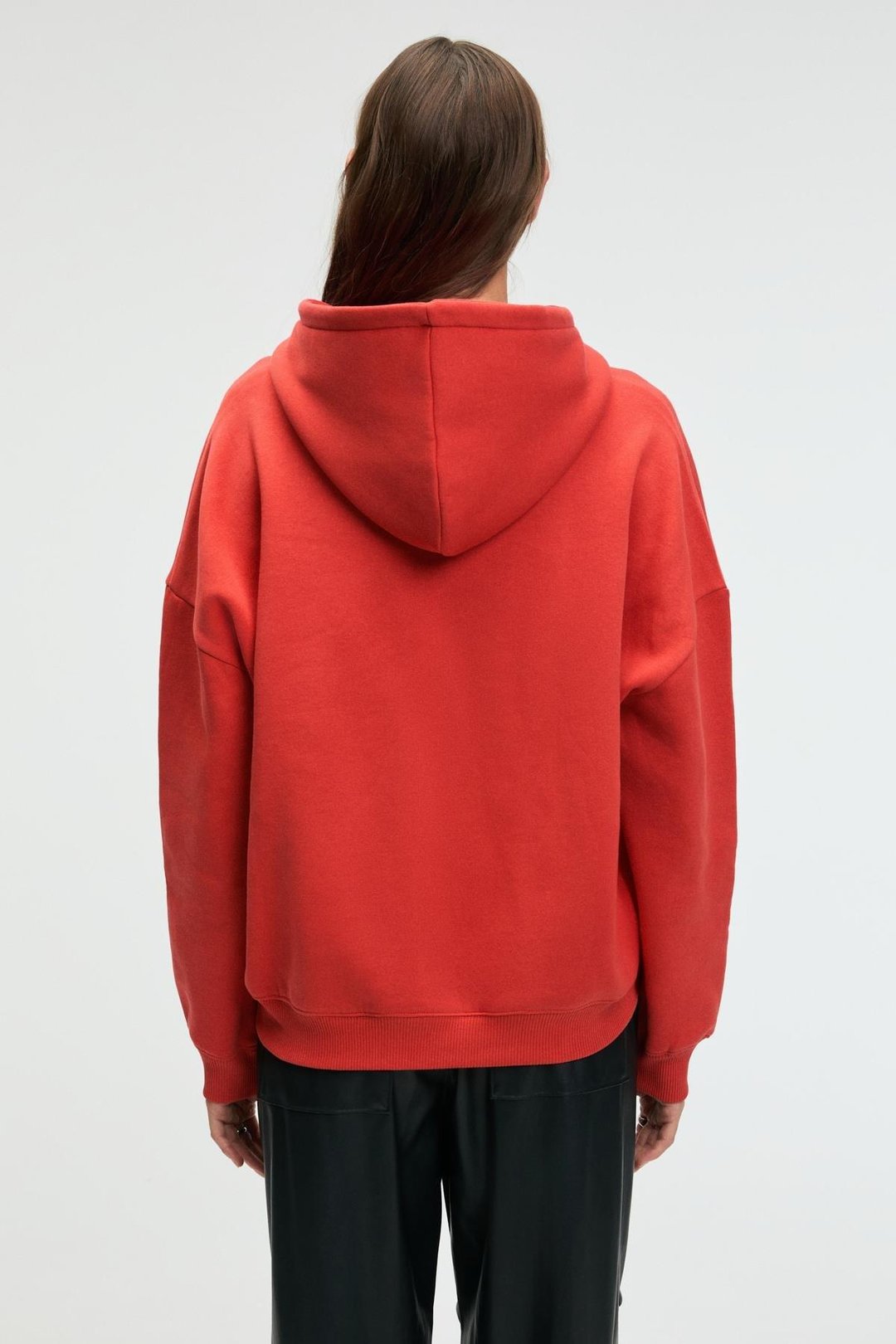 CLARIE Kadın Organik Pamuklu Oversize Kanguru Cepli Kapüşonlu Kırmızı Sweatshirt