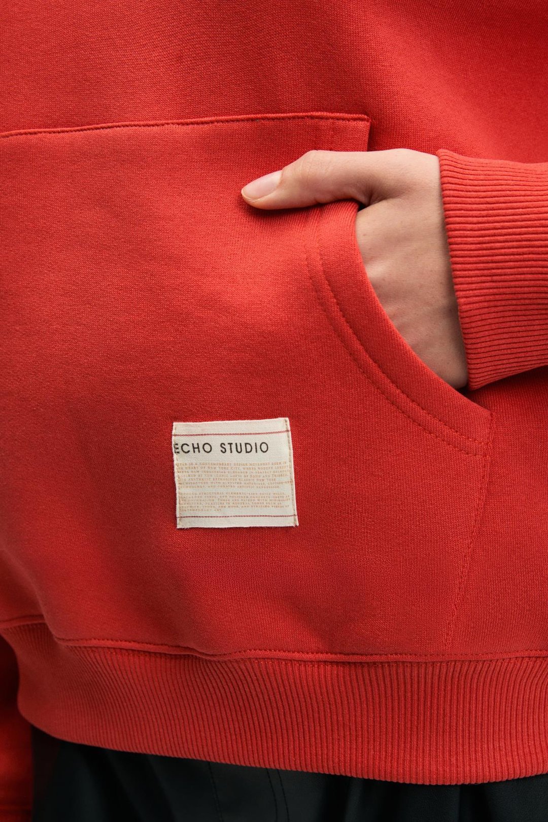 CLARIE Kadın Organik Pamuklu Oversize Kanguru Cepli Kapüşonlu Kırmızı Sweatshirt