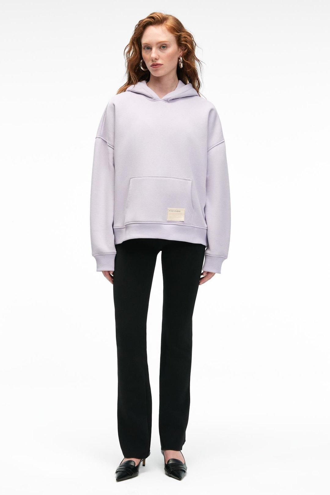 CLARIE Kadın Organik Pamuklu Oversize Kanguru Cepli Kapüşonlu Lila Sweatshirt