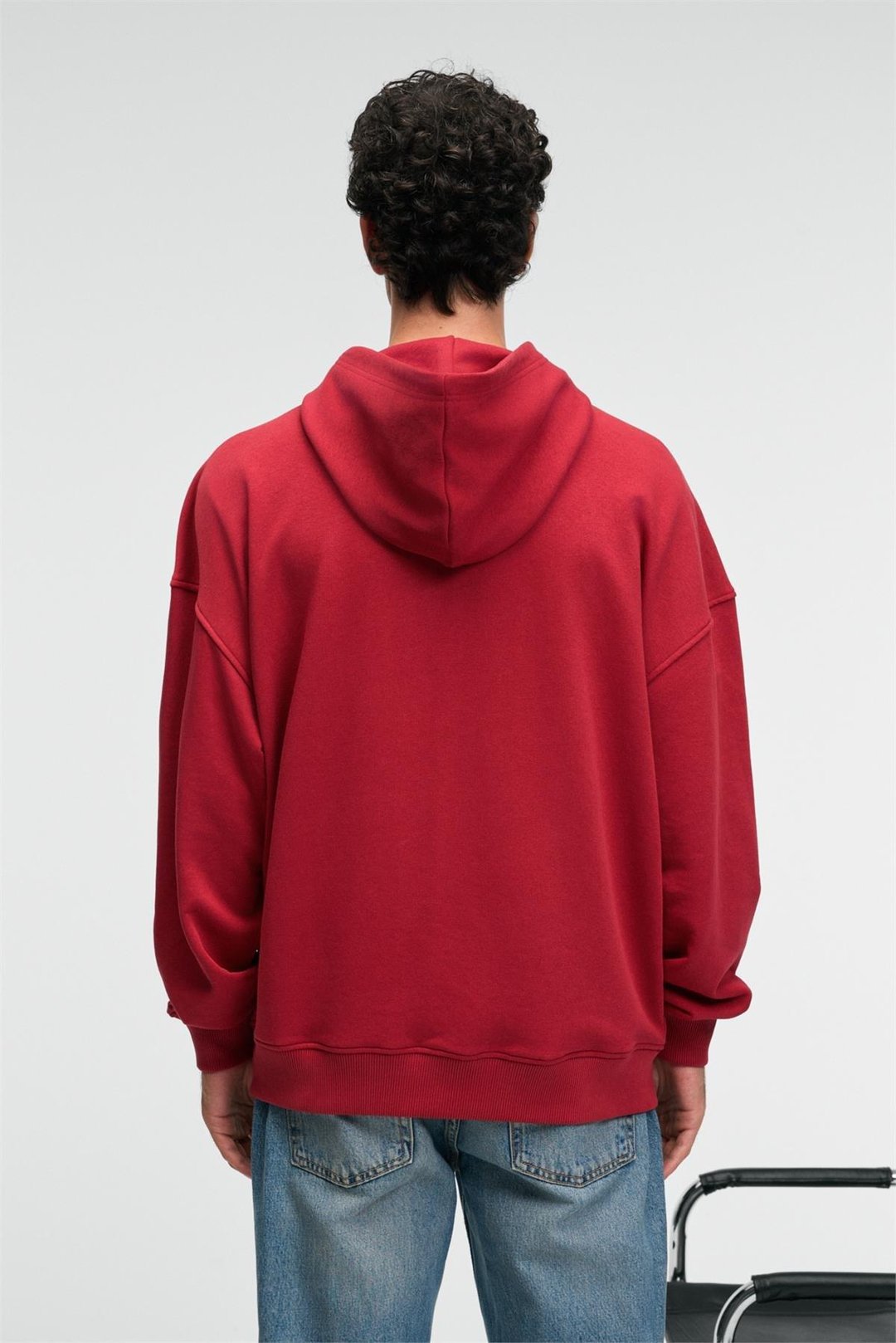 CLAY Erkek %100 Pamuk Kapüşonlu Çıtçıtlı Baskılı Cebi Süs Etiketli Kırmızı Sweatshirt