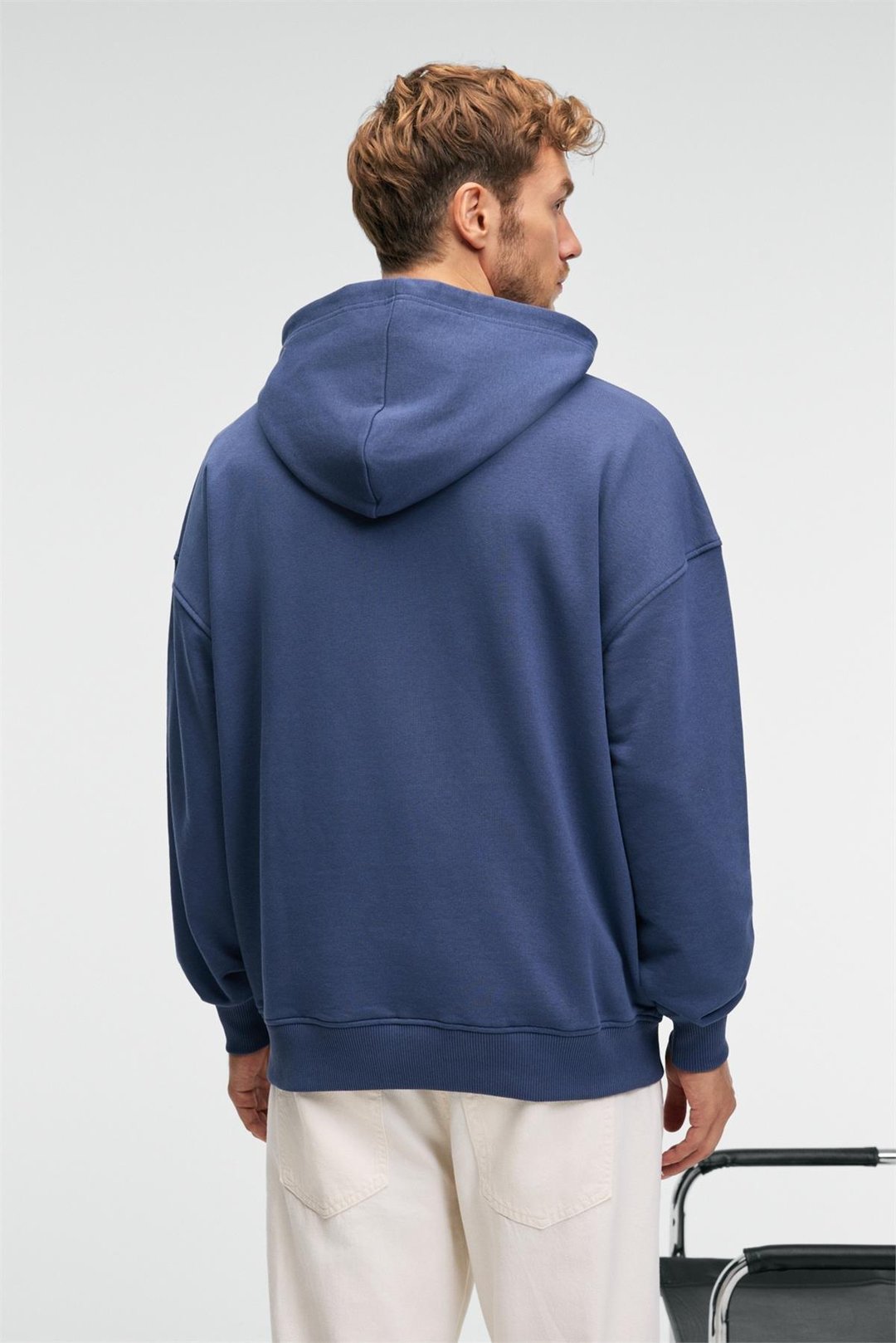 CLAY Erkek %100 Pamuk Kapüşonlu Çıtçıtlı Baskılı Cebi Süs Etiketli İndigo Sweatshirt