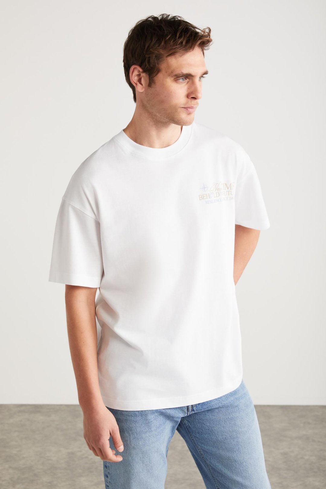COLIBRI Basic Oversize Beyaz Tekli T-Shirt