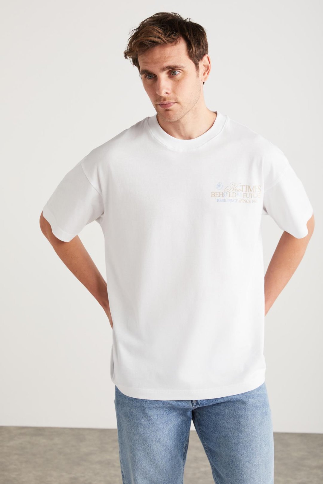 COLIBRI Basic Oversize Beyaz Tekli T-Shirt