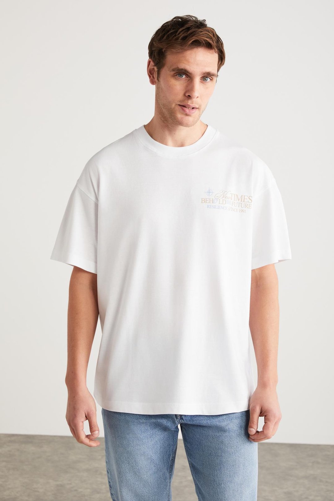 COLIBRI Basic Oversize Beyaz Tekli T-Shirt