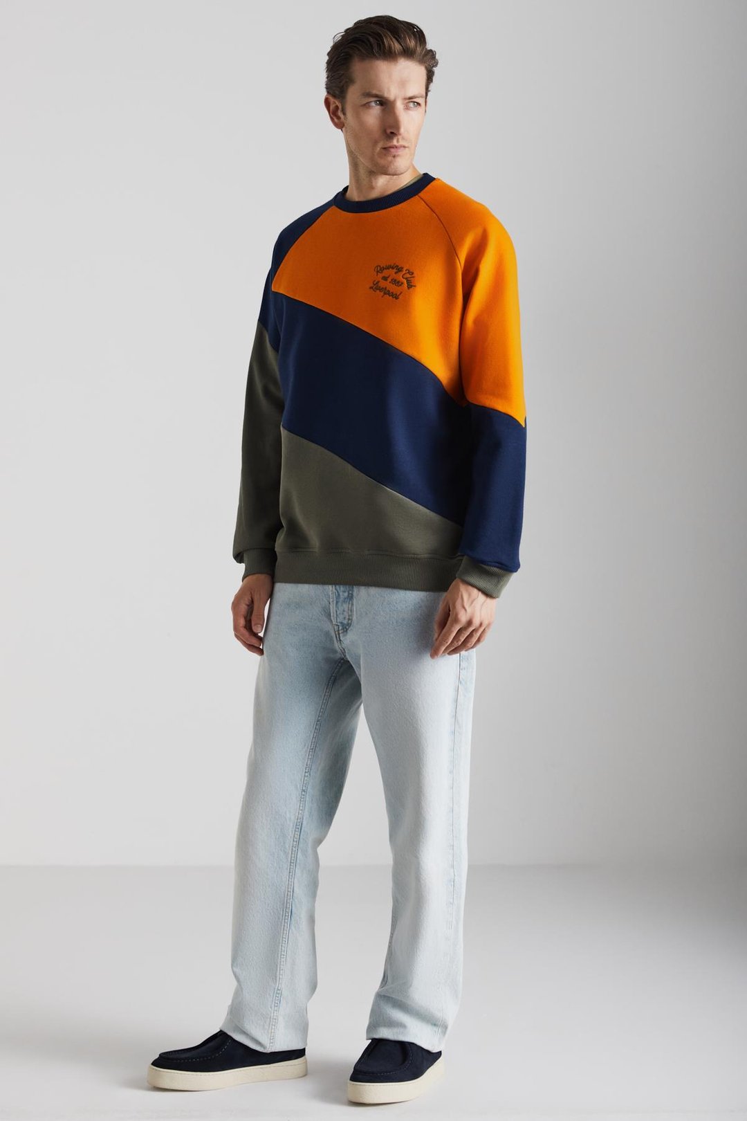 COLWAY Erkek Pamuk Yuvarlak Yaka Lacivert-Haki-Turuncu Sweatshirt