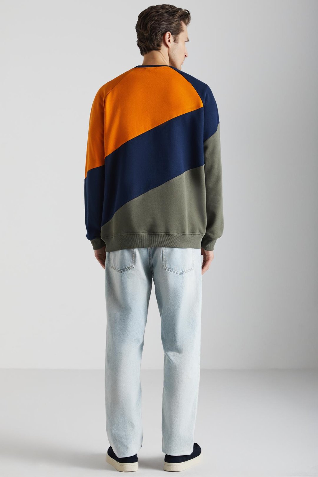 COLWAY Erkek Pamuk Yuvarlak Yaka Lacivert-Haki-Turuncu Sweatshirt